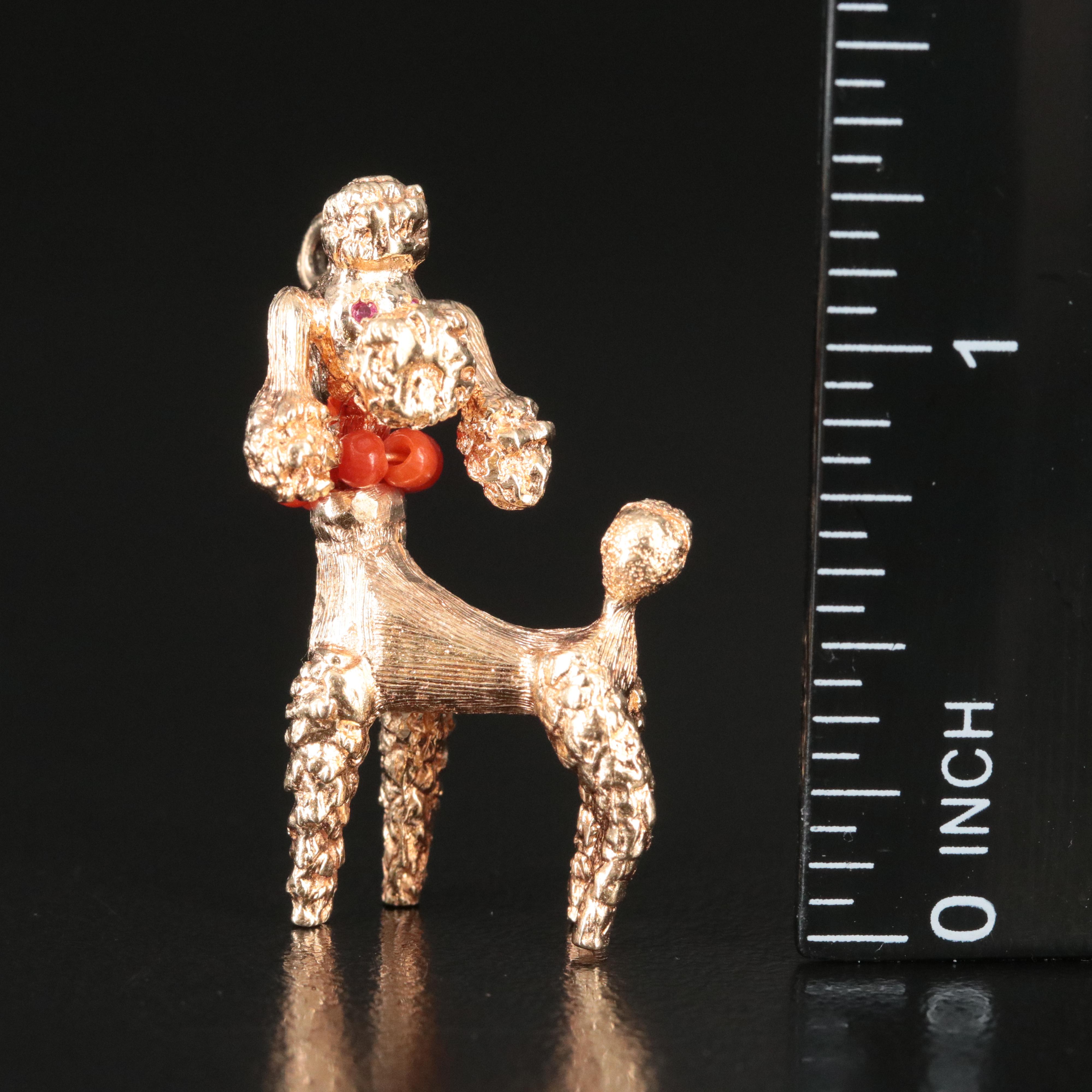 Vintage 14K Ruby and Imitation Coral Poodle Charm