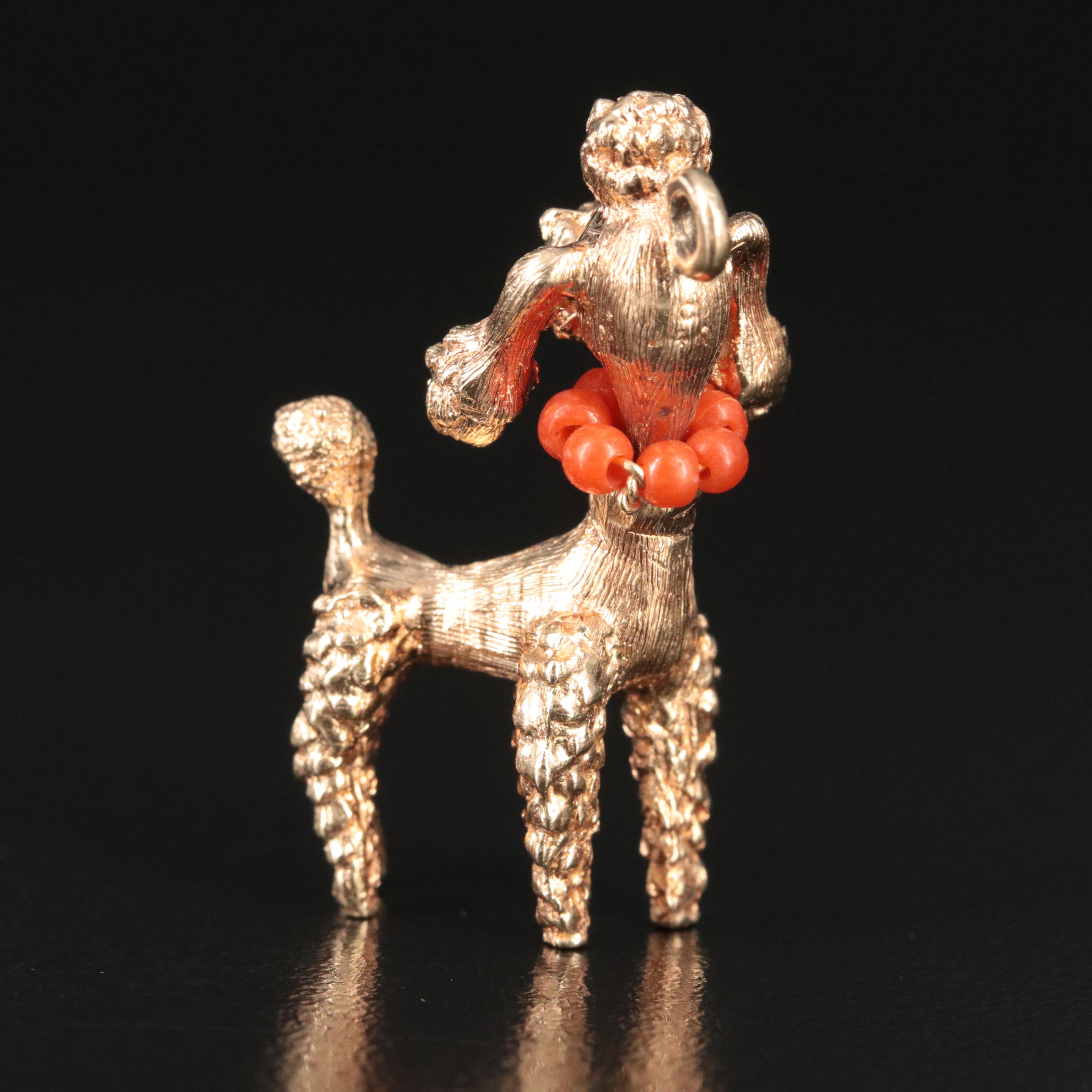 Vintage 14K Ruby and Imitation Coral Poodle Charm