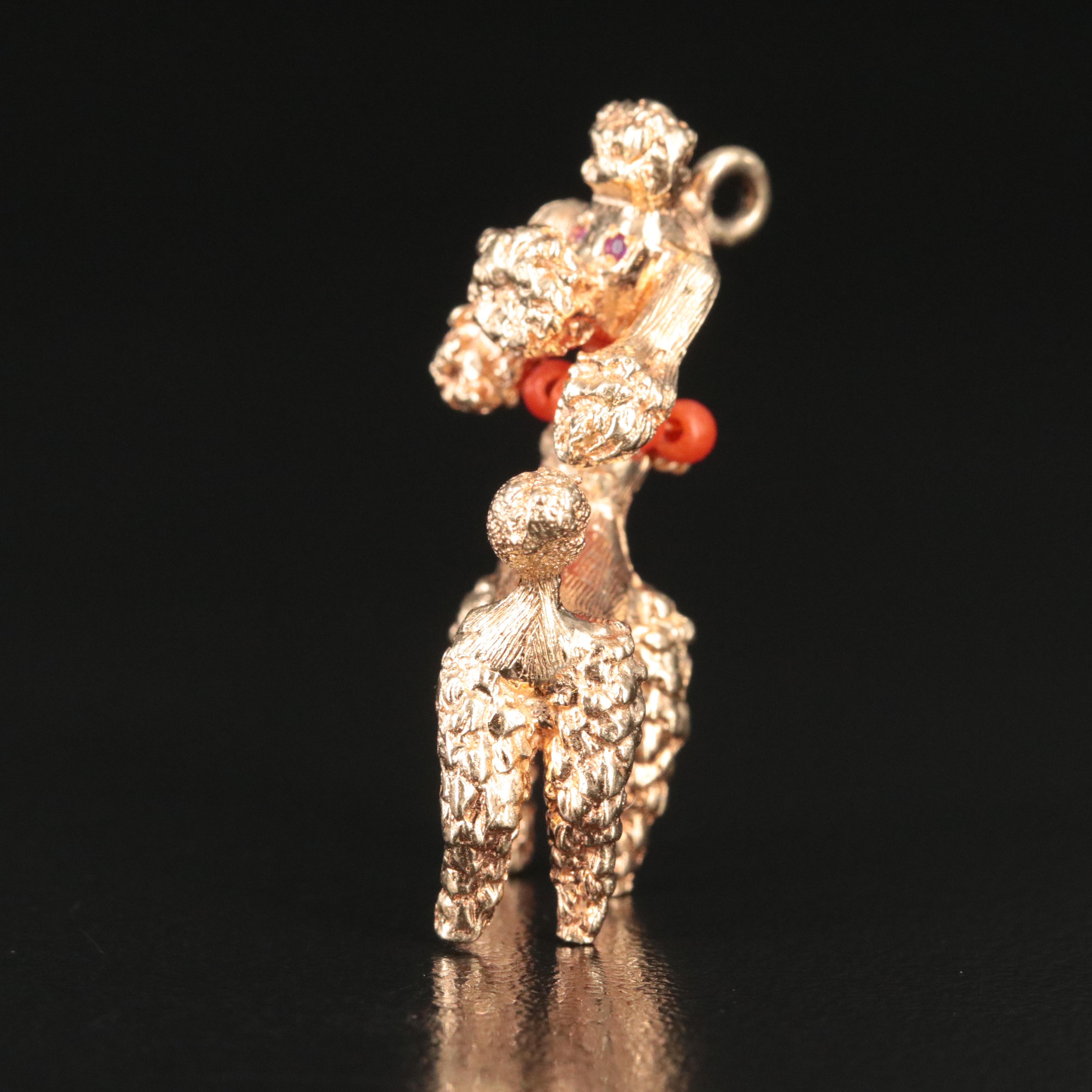 Vintage 14K Ruby and Imitation Coral Poodle Charm