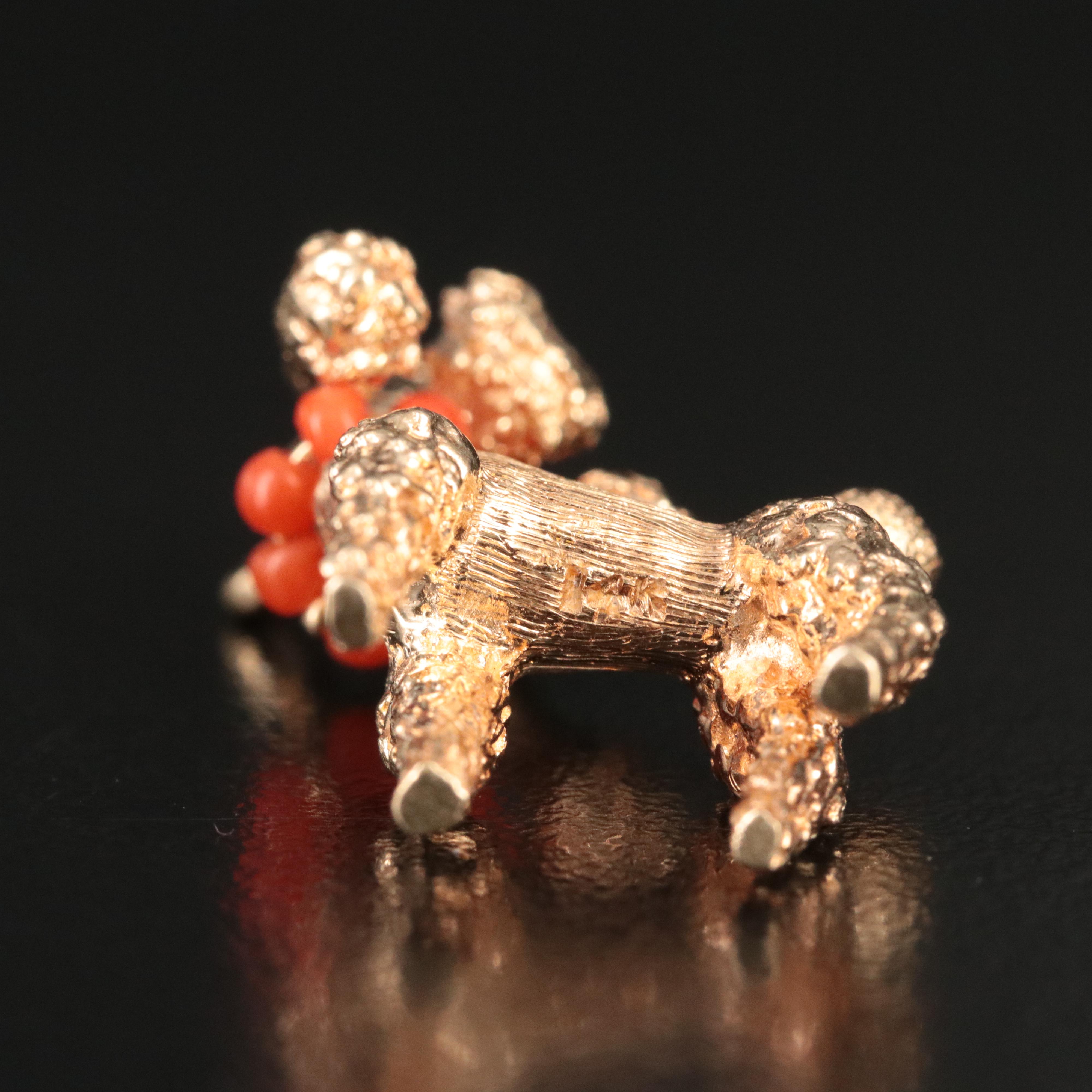 Vintage 14K Ruby and Imitation Coral Poodle Charm
