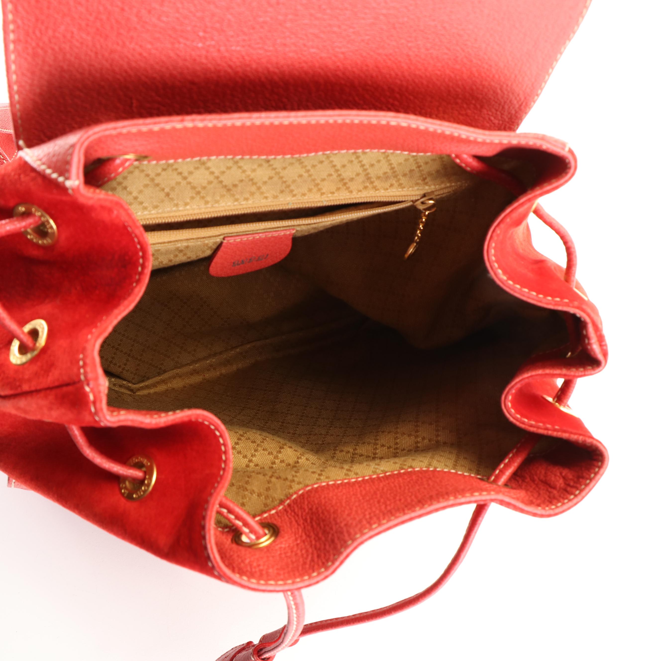 Gucci Bamboo Drawstring Backpack in Red Suede and Leather