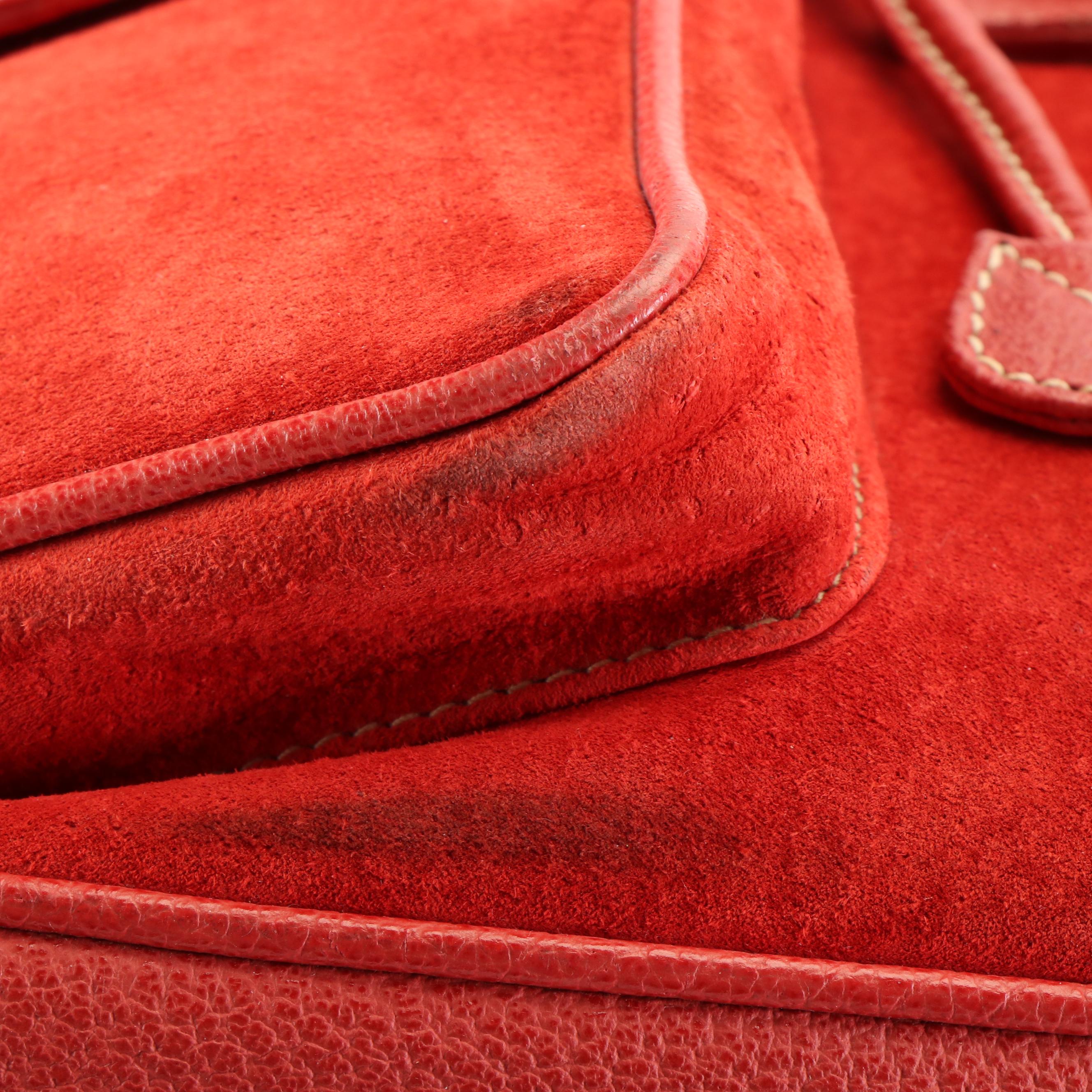 Gucci Bamboo Drawstring Backpack in Red Suede and Leather