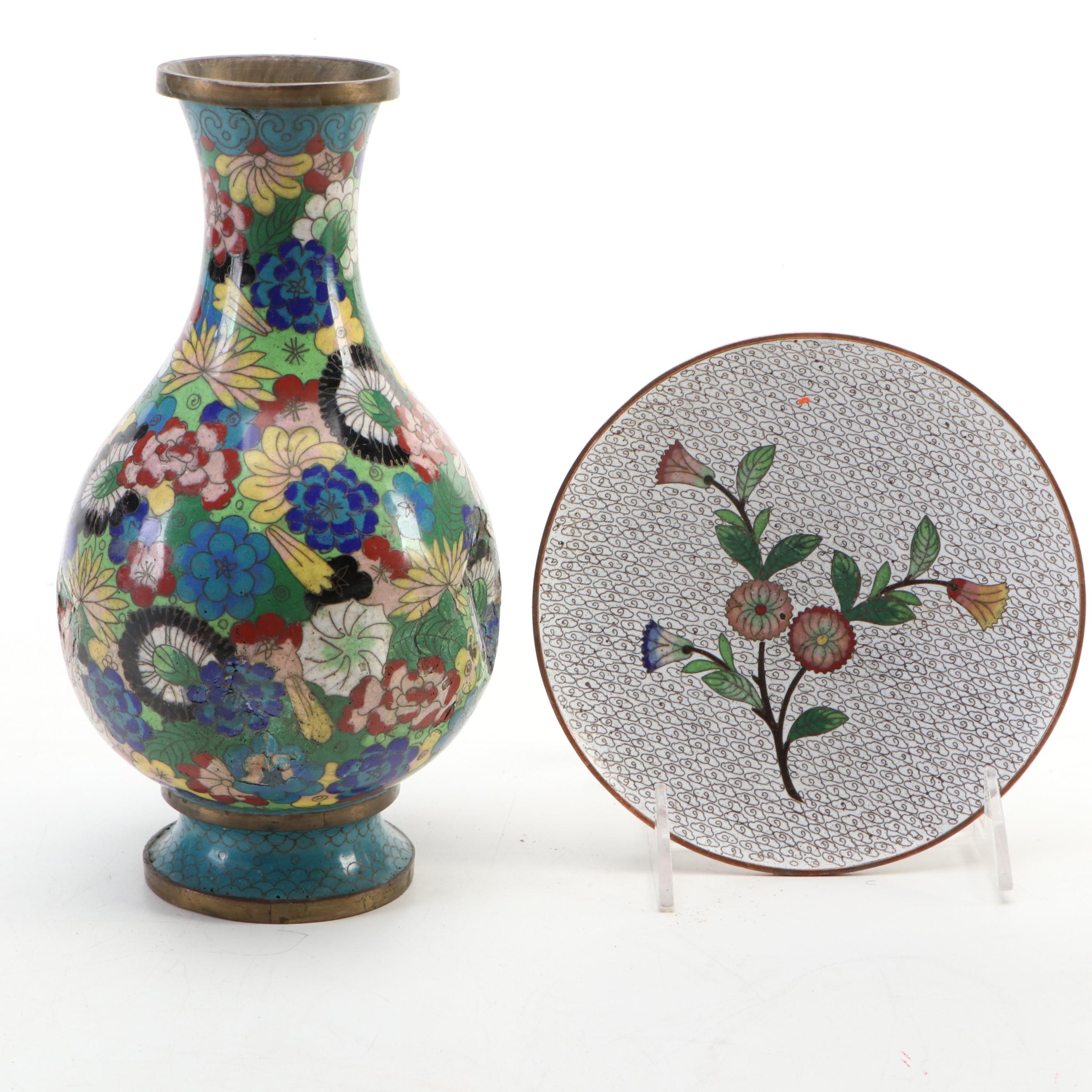 Chinese Cloisonné Vase with Bowl & Ashtray, Ceramic Arts & Crafts Vase, More