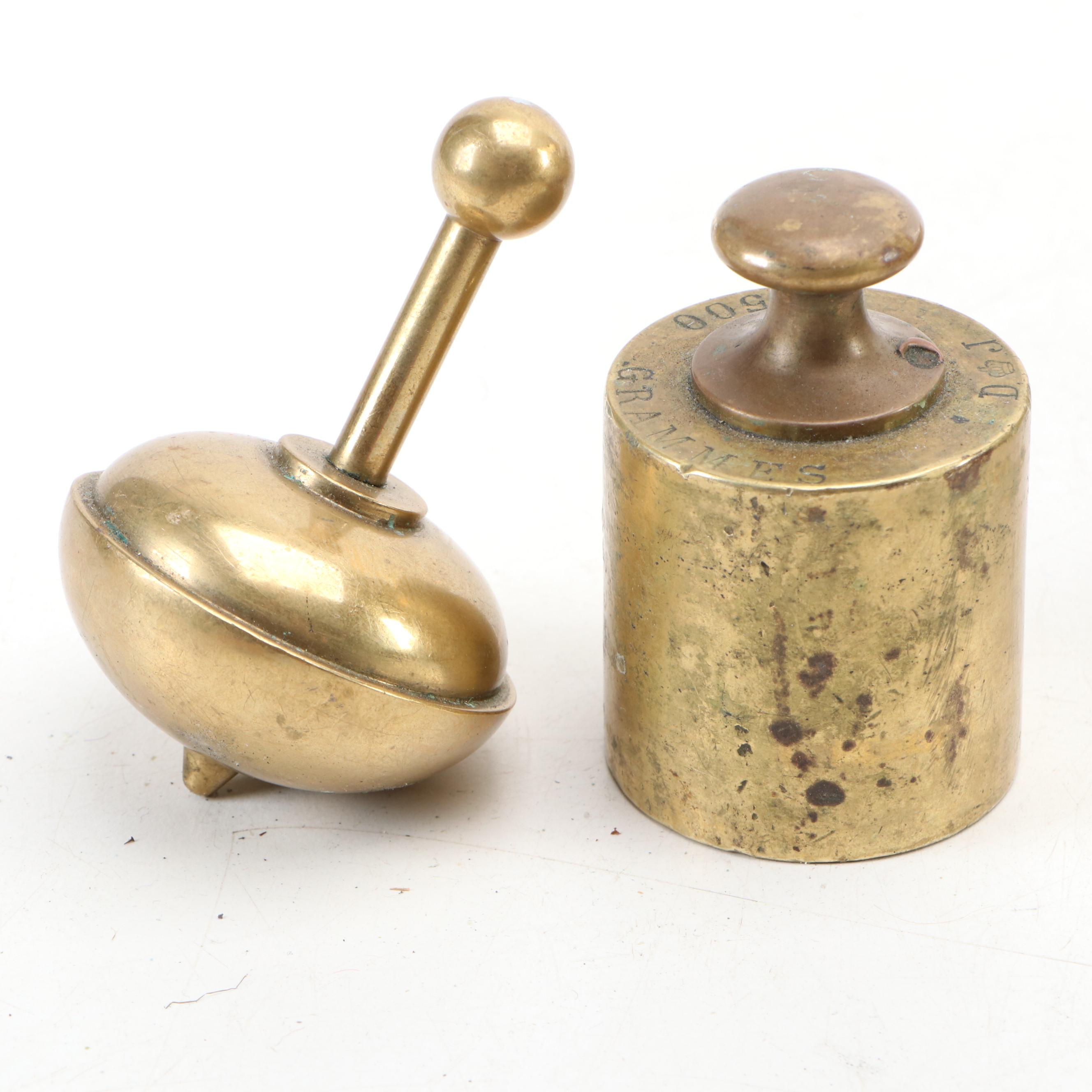 Brass Plumb Bob with 500 Gram Scale Weight & Bowls, Silver Plate Pounce Pot
