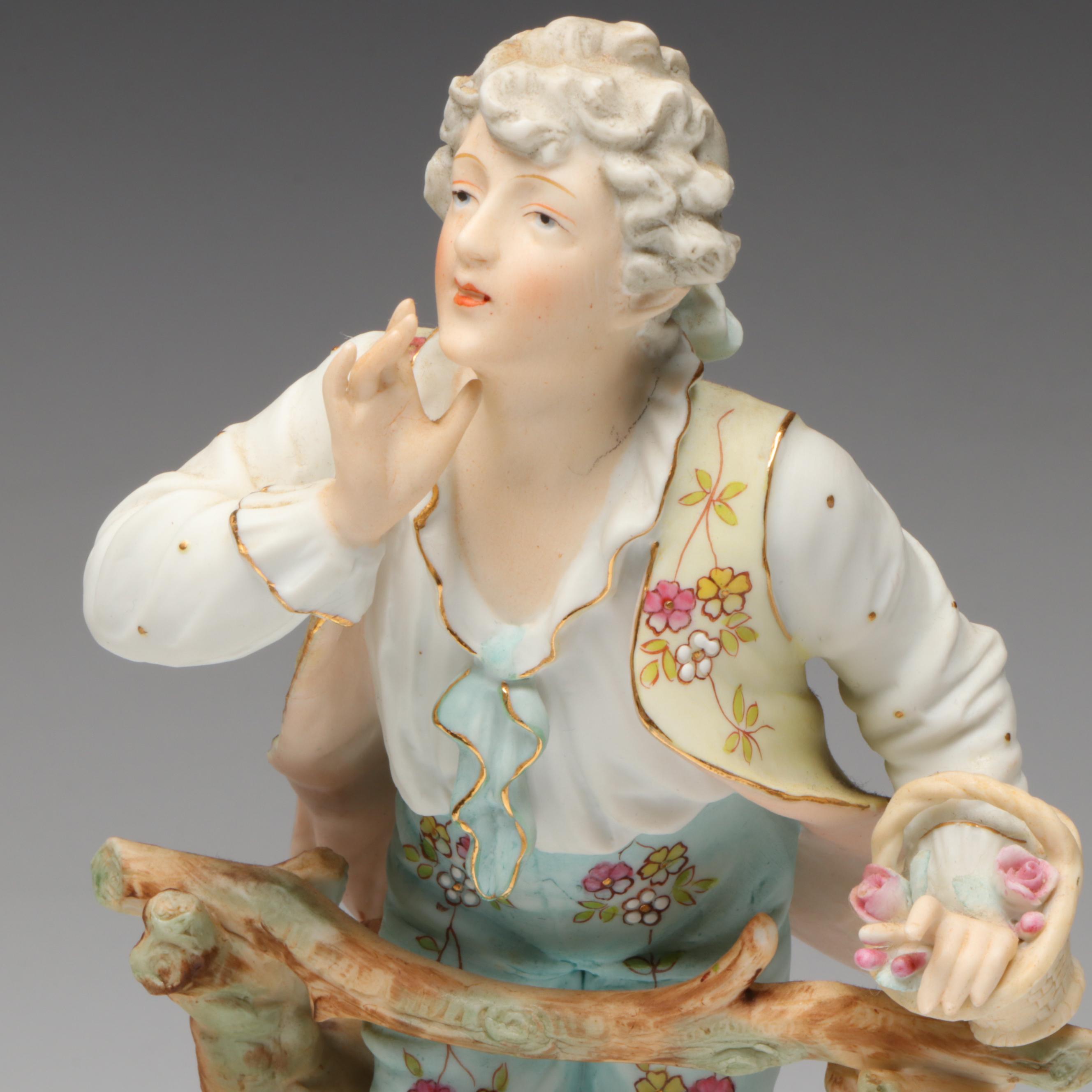 Arnart German Style Bisque Figurine with Other Elfinware Style Vase