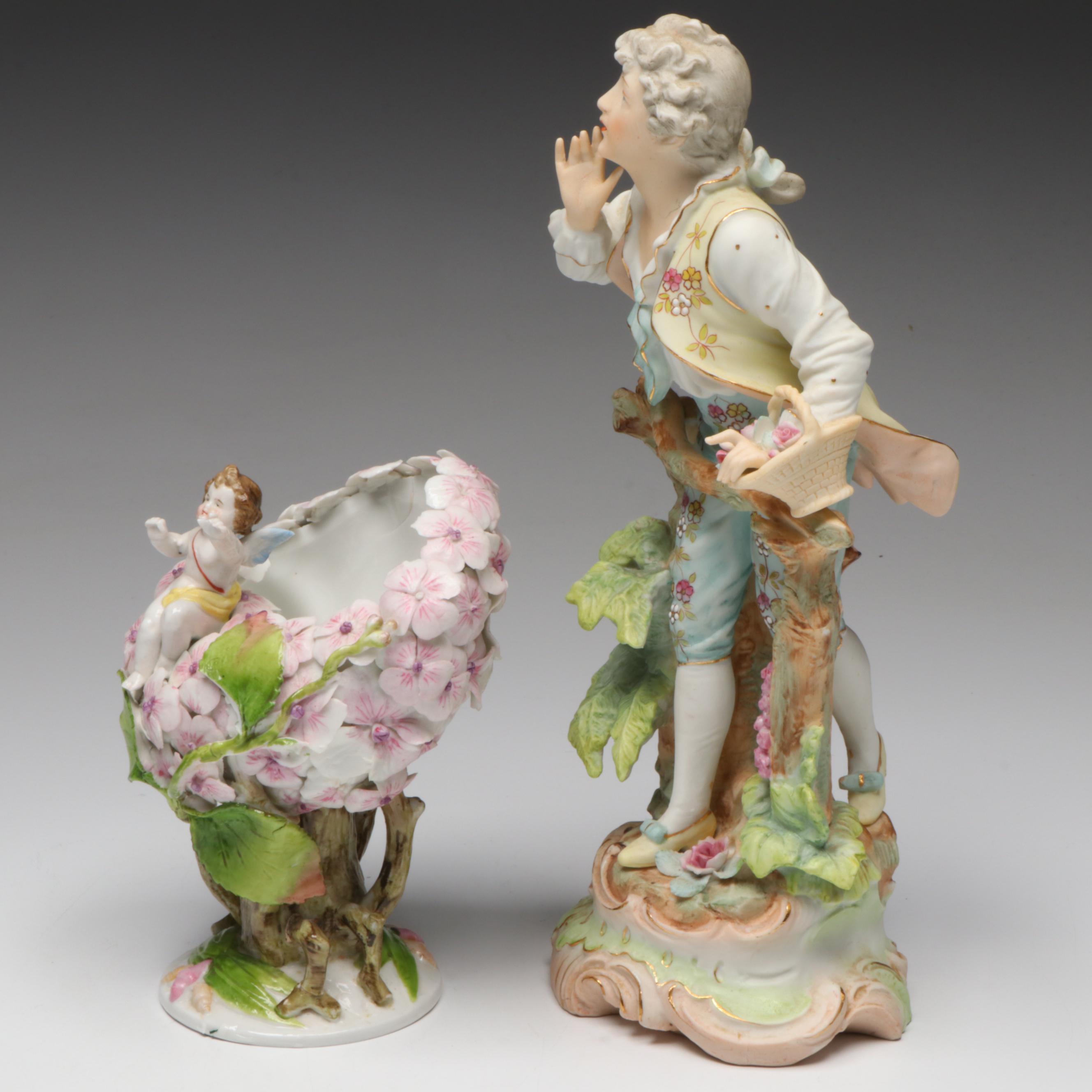 Arnart German Style Bisque Figurine with Other Elfinware Style Vase