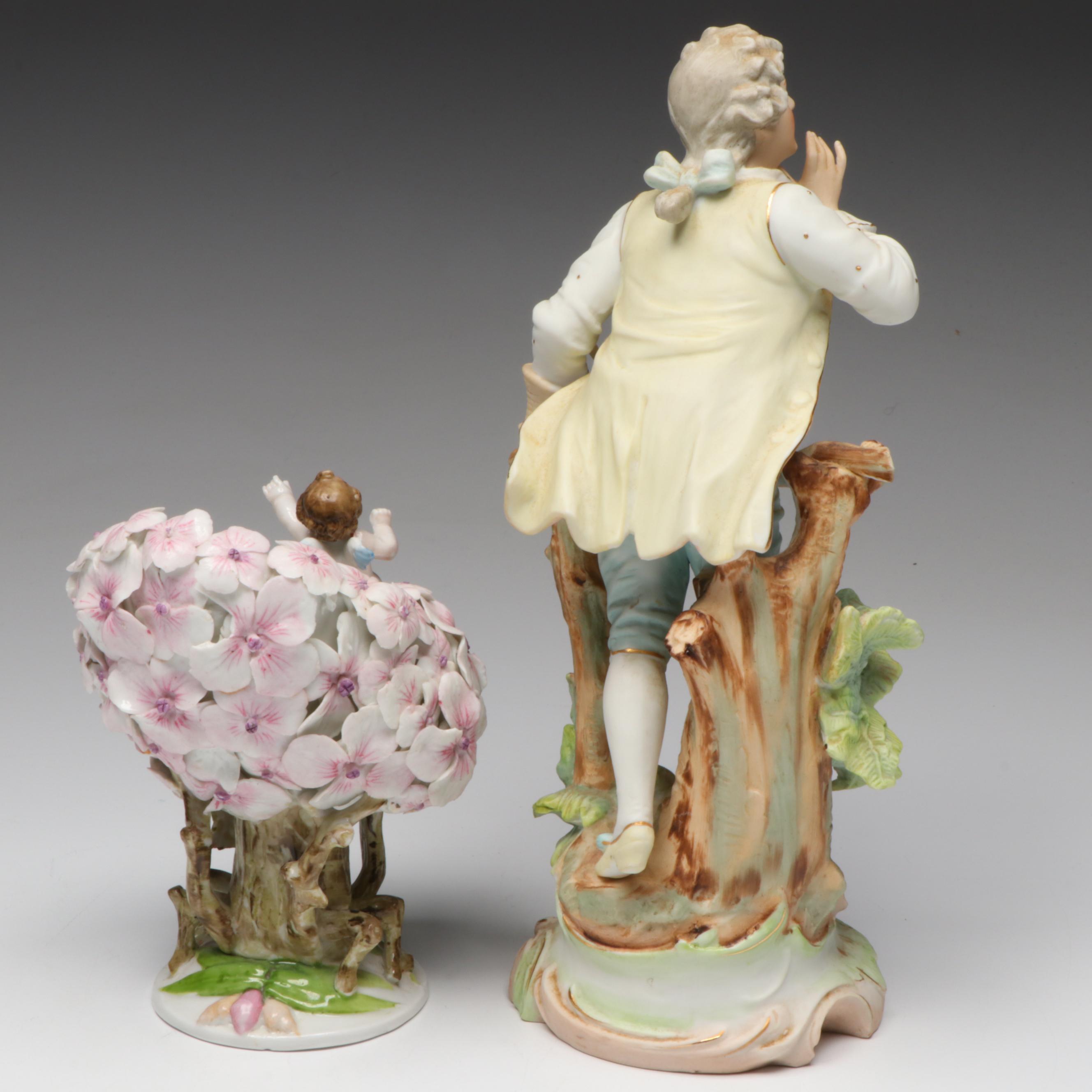 Arnart German Style Bisque Figurine with Other Elfinware Style Vase