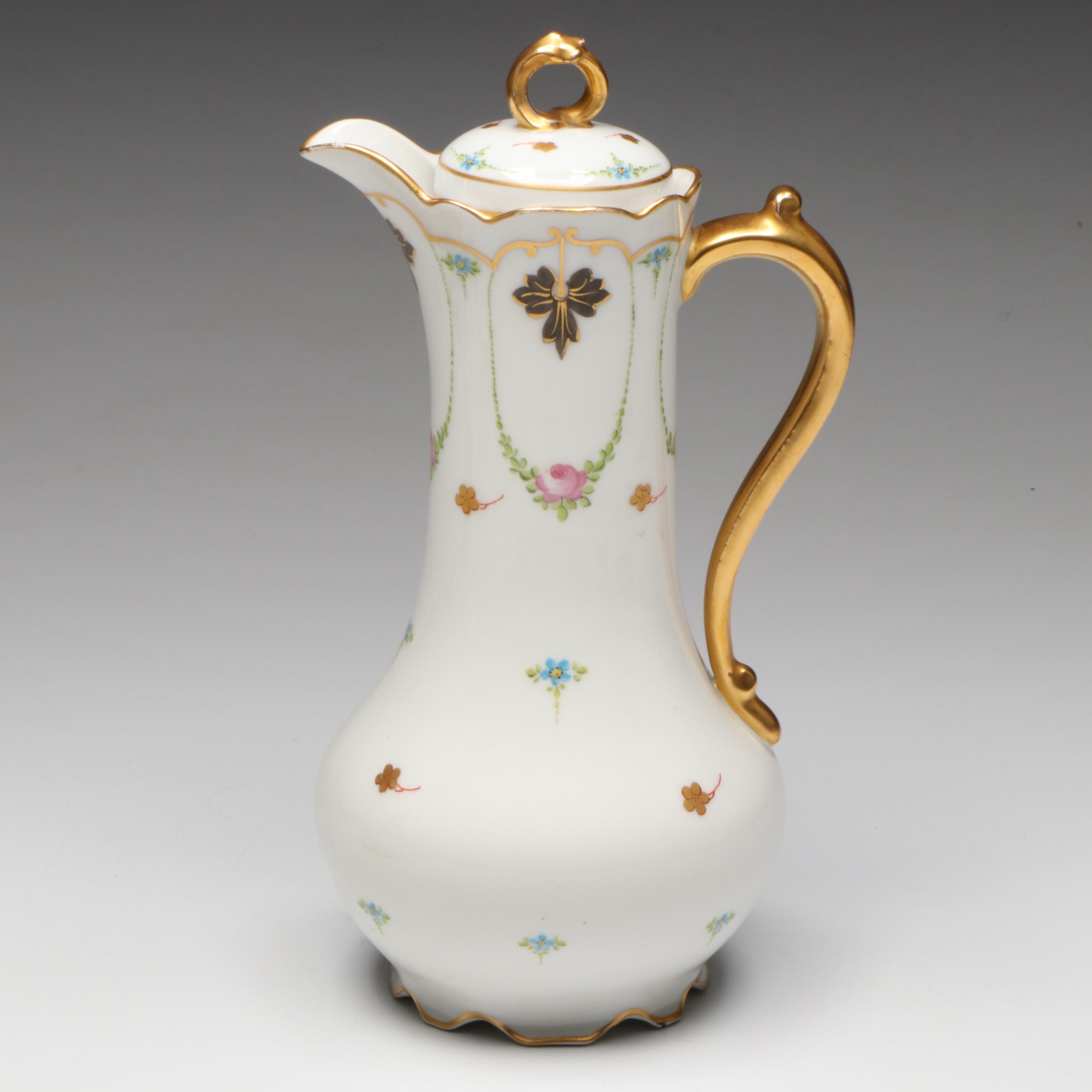 Coronet Limoges Porcelain Chocolate Pot with Other Teacup, Saucer & Candlesticks