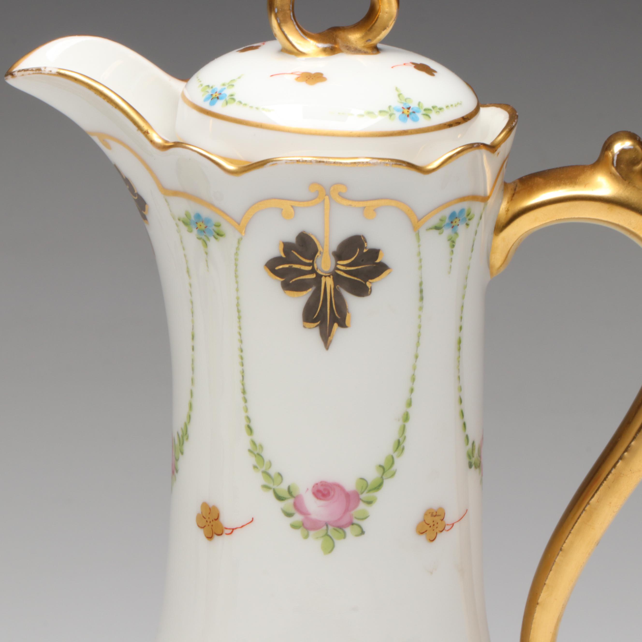 Coronet Limoges Porcelain Chocolate Pot with Other Teacup, Saucer & Candlesticks