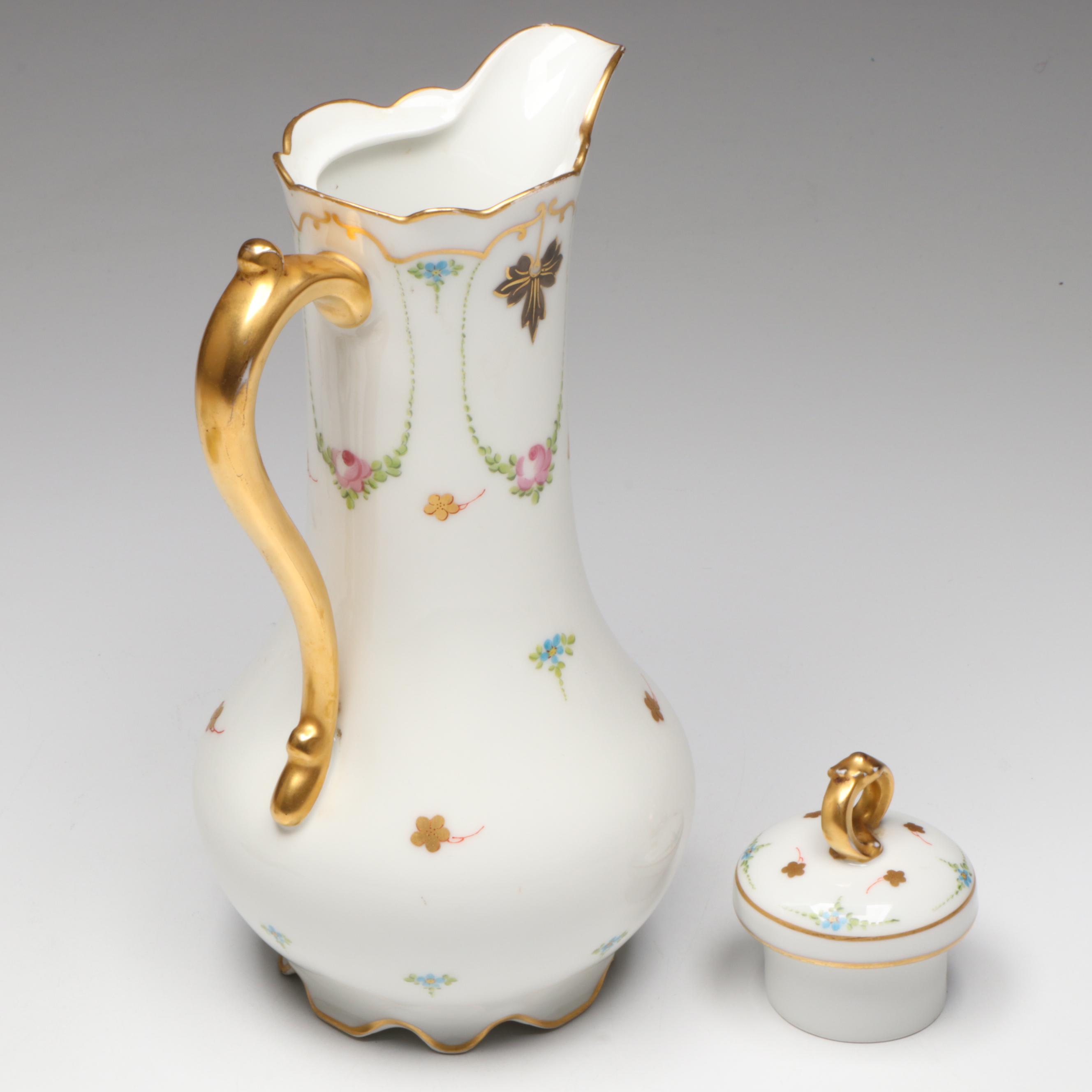 Coronet Limoges Porcelain Chocolate Pot with Other Teacup, Saucer & Candlesticks