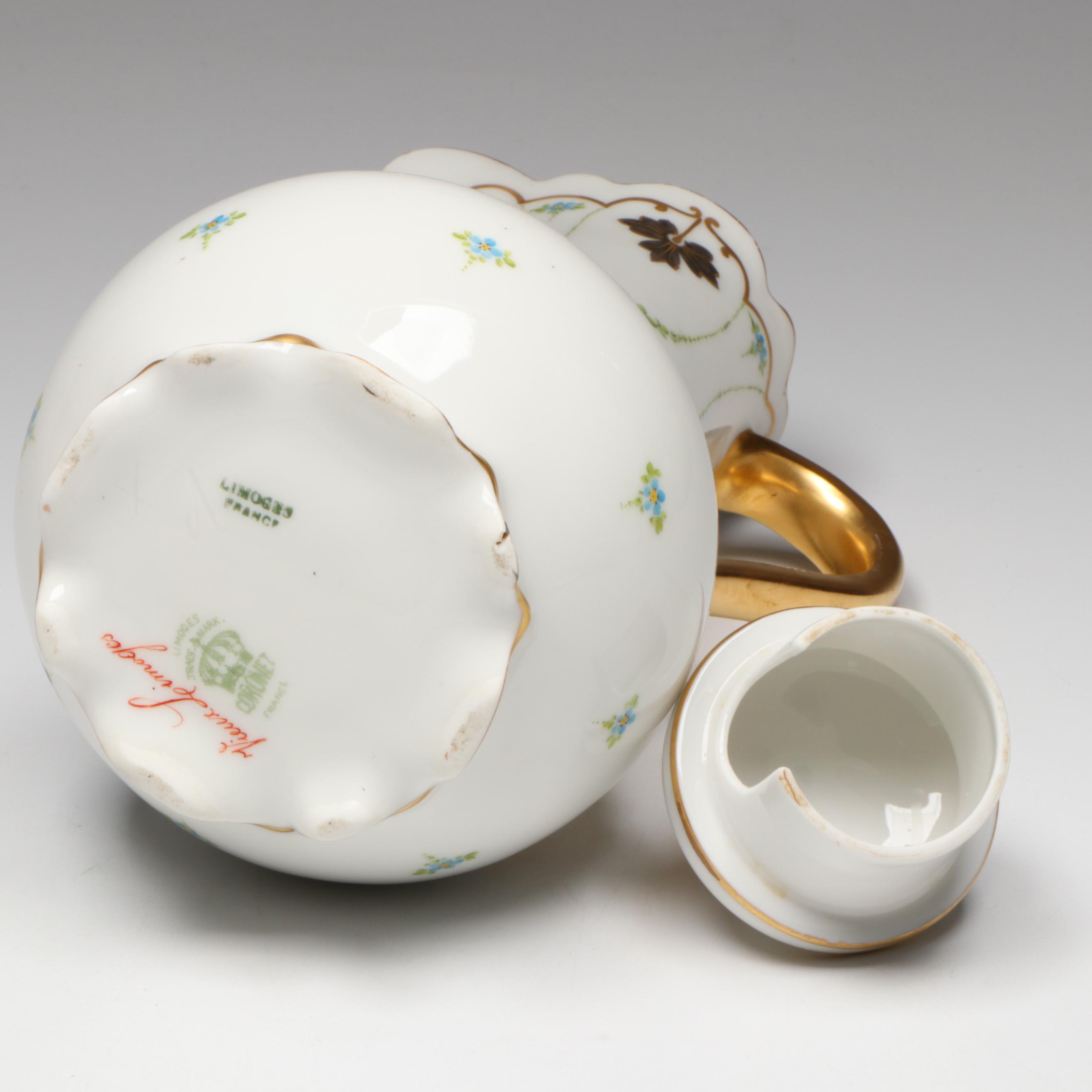 Coronet Limoges Porcelain Chocolate Pot with Other Teacup, Saucer & Candlesticks