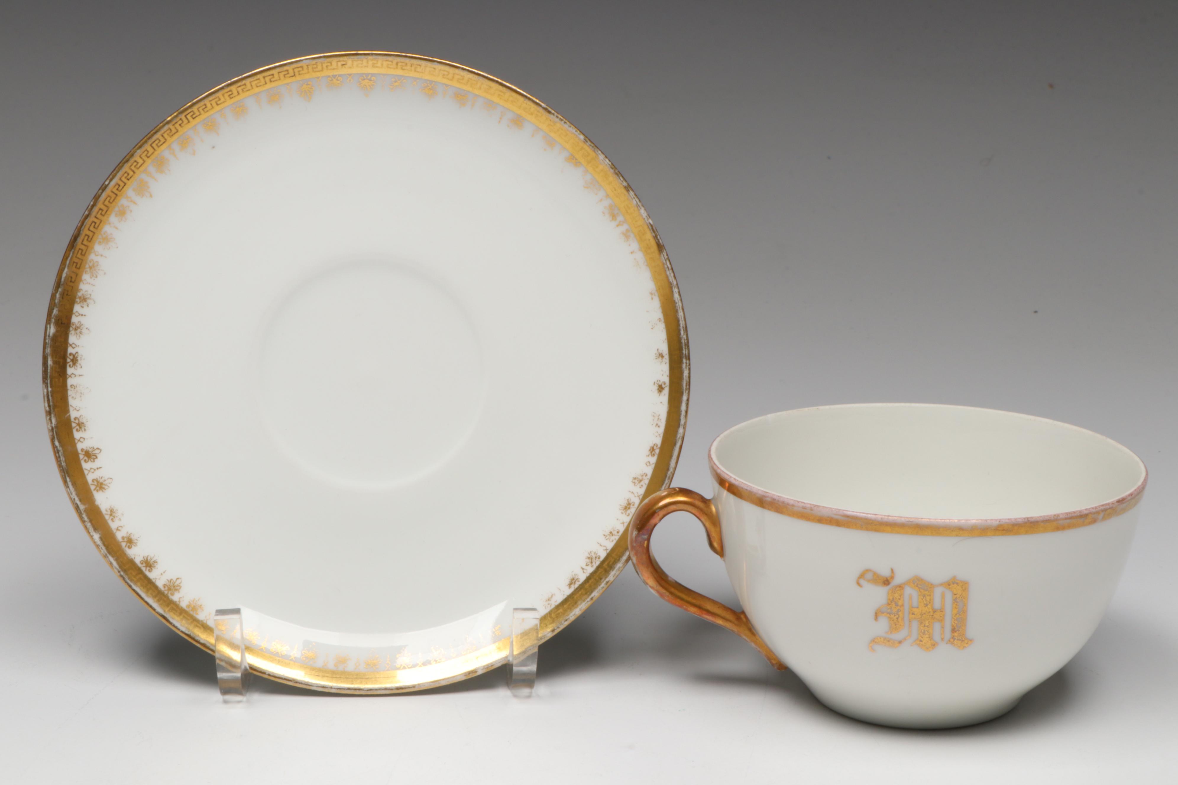 Coronet Limoges Porcelain Chocolate Pot with Other Teacup, Saucer & Candlesticks