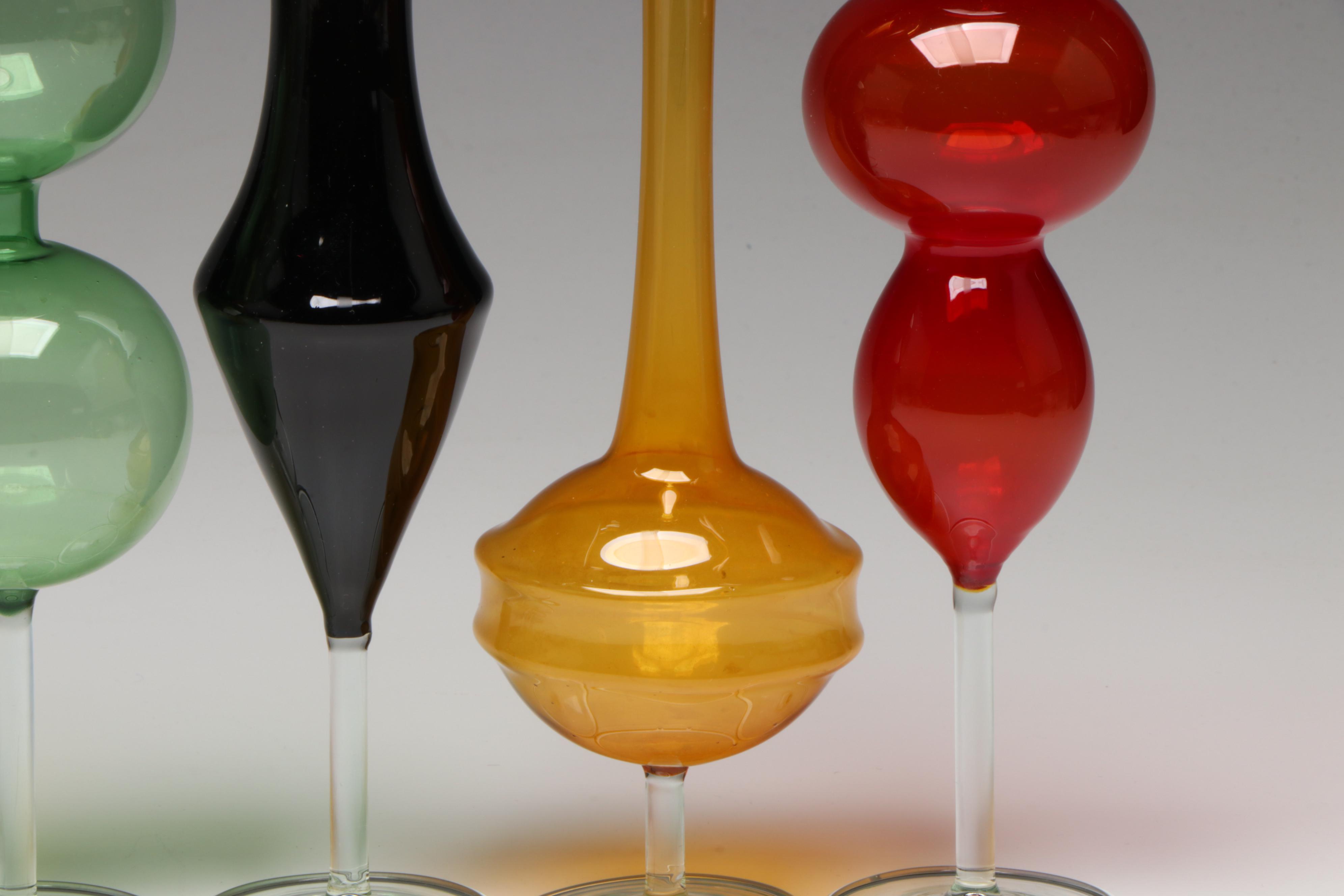 Italian Modernist Style Colored Art Glass Vases and Compote
