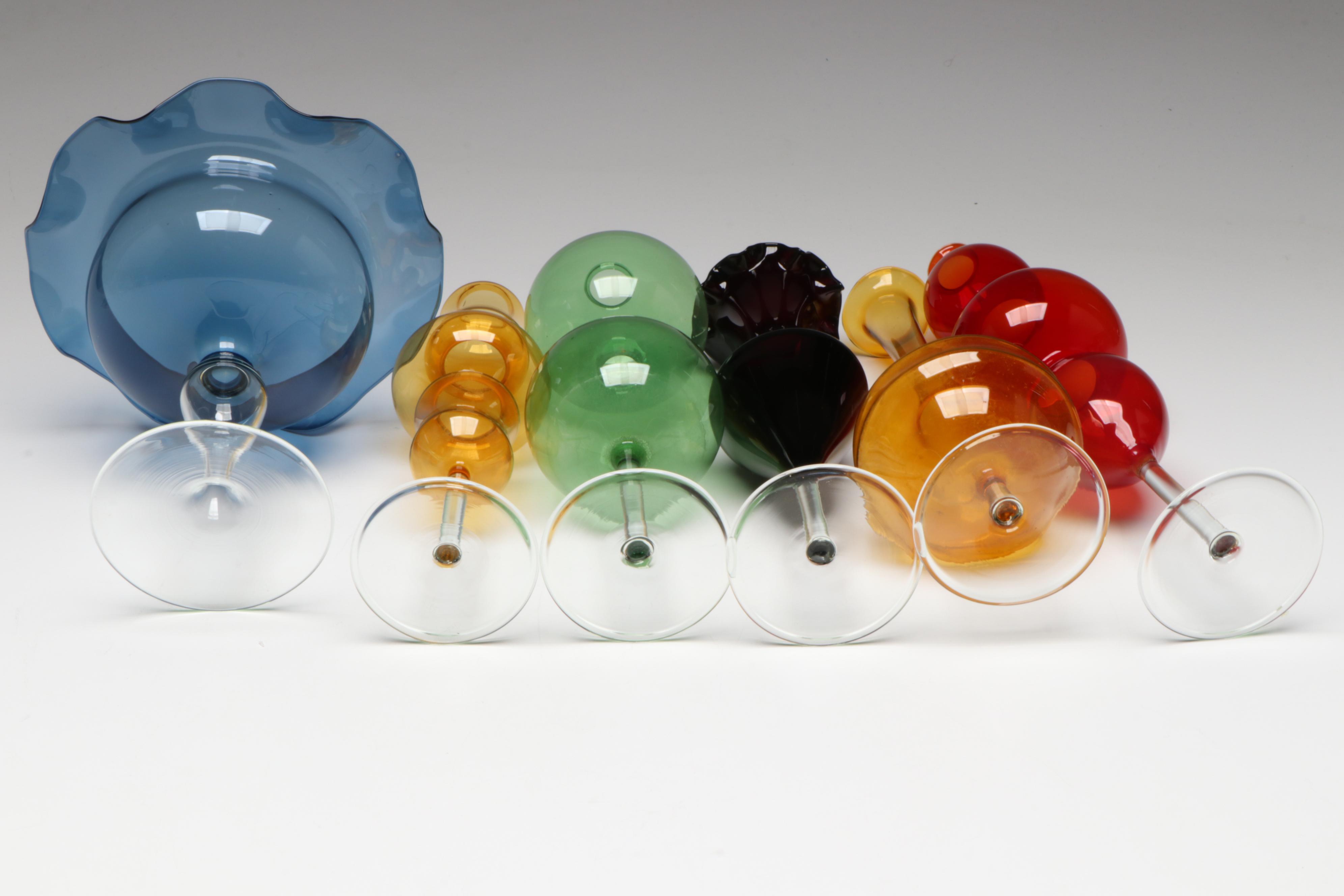 Italian Modernist Style Colored Art Glass Vases and Compote