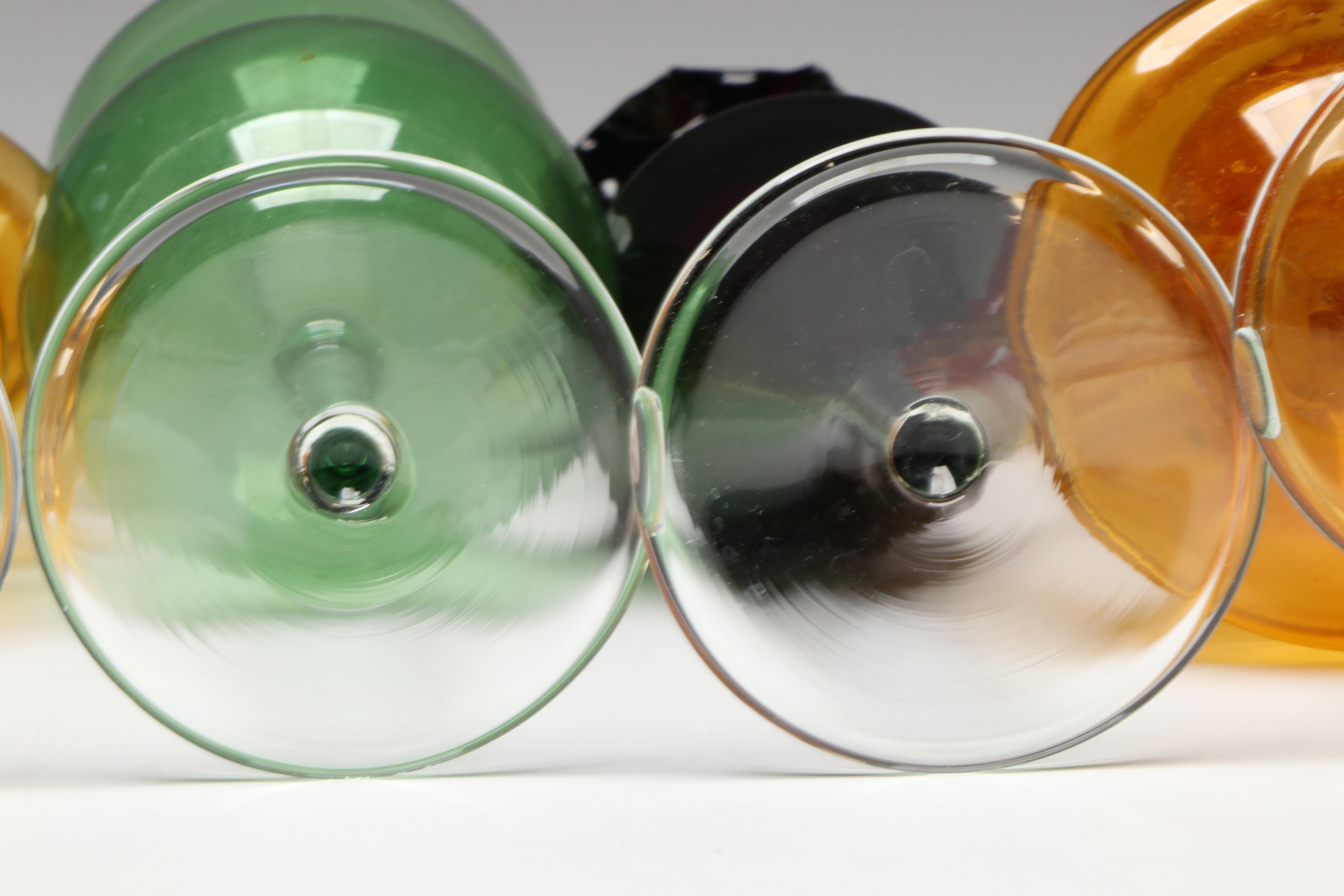 Italian Modernist Style Colored Art Glass Vases and Compote