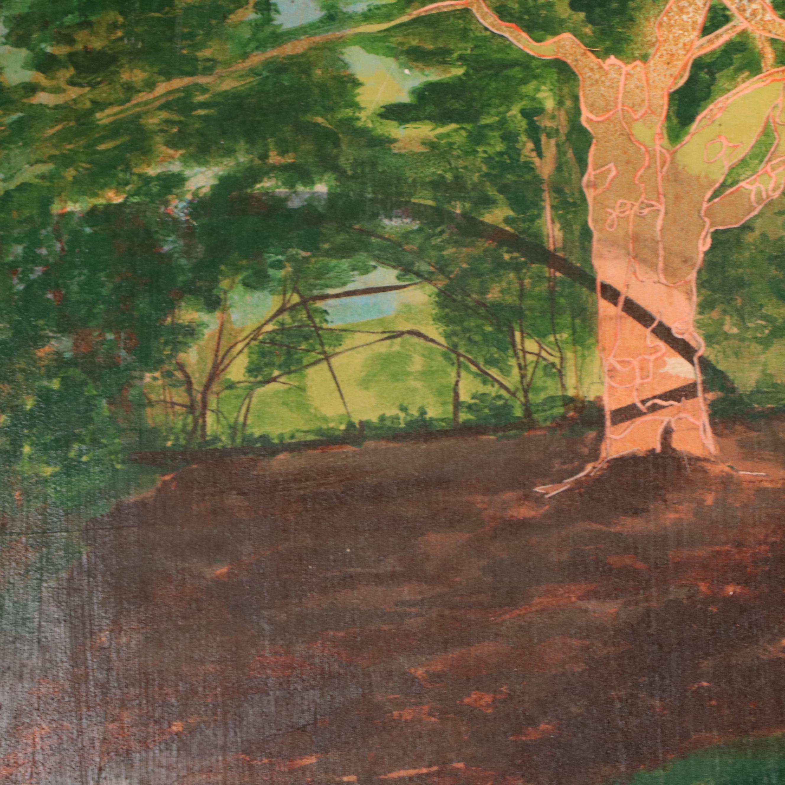 Expressionist Oil Painting of Woodland Interior, 2002