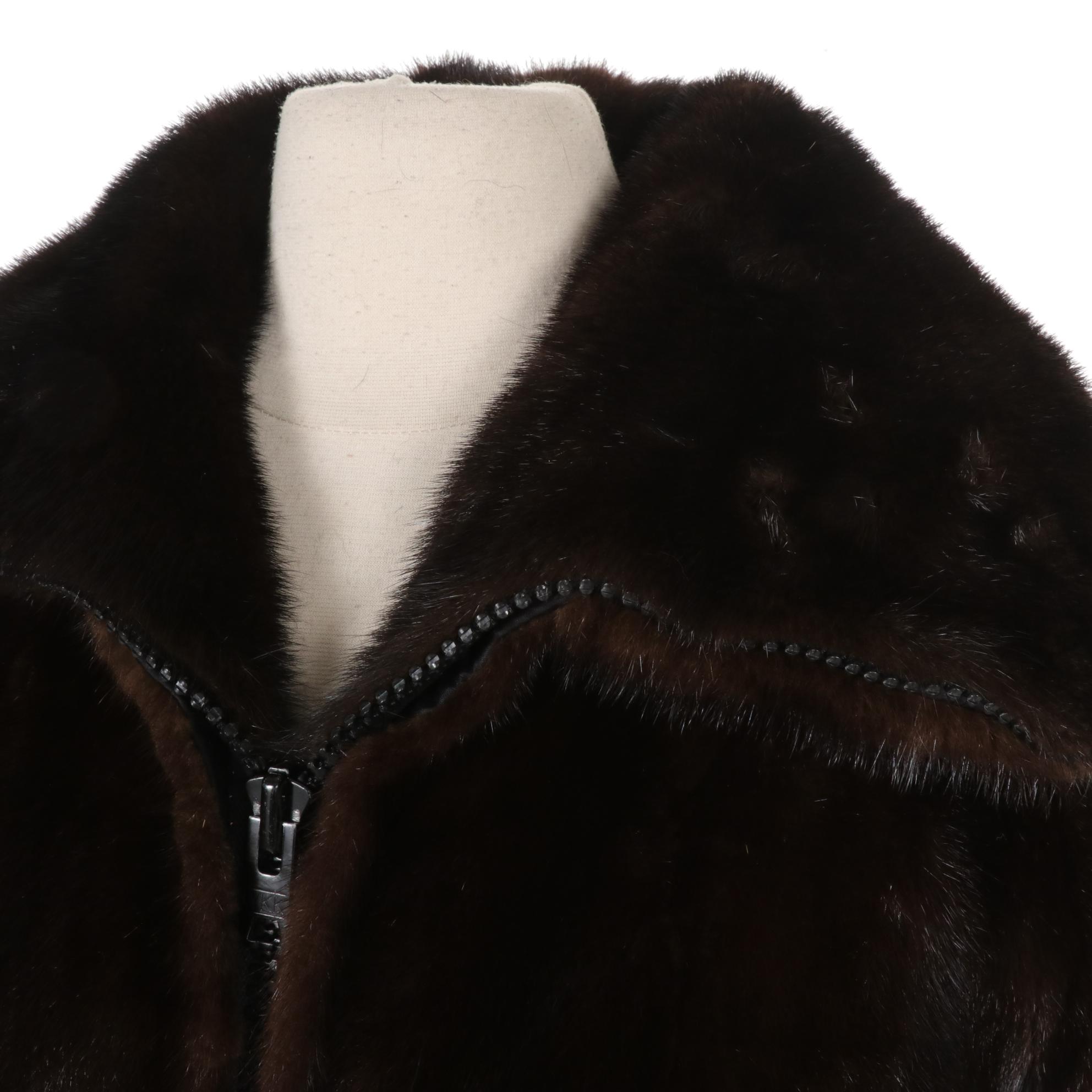 Zip-Front Mink Fur Jacket with Shirred Balloon Sleeves by Victor/Sacks