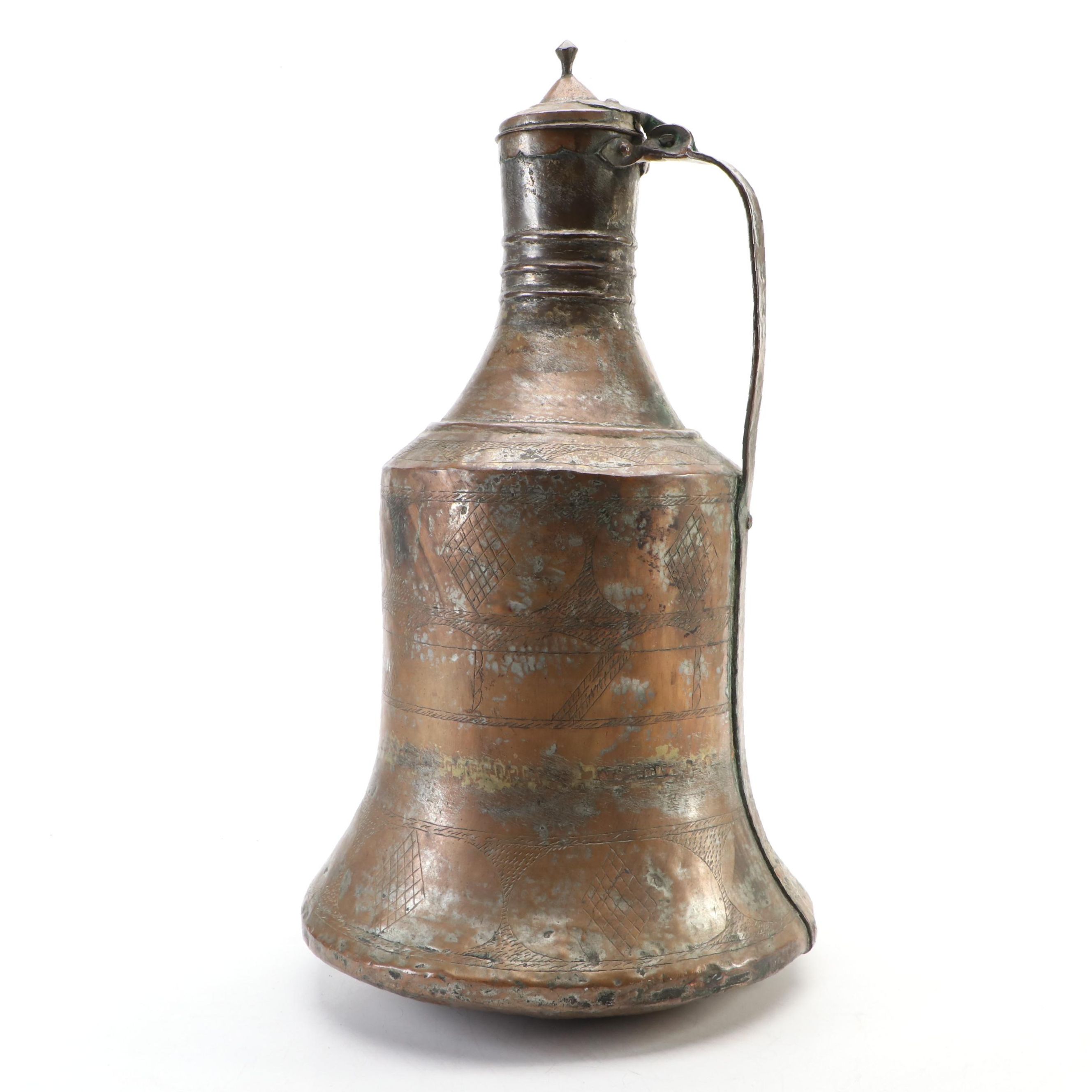 Primitive Etched Metal Water Jug