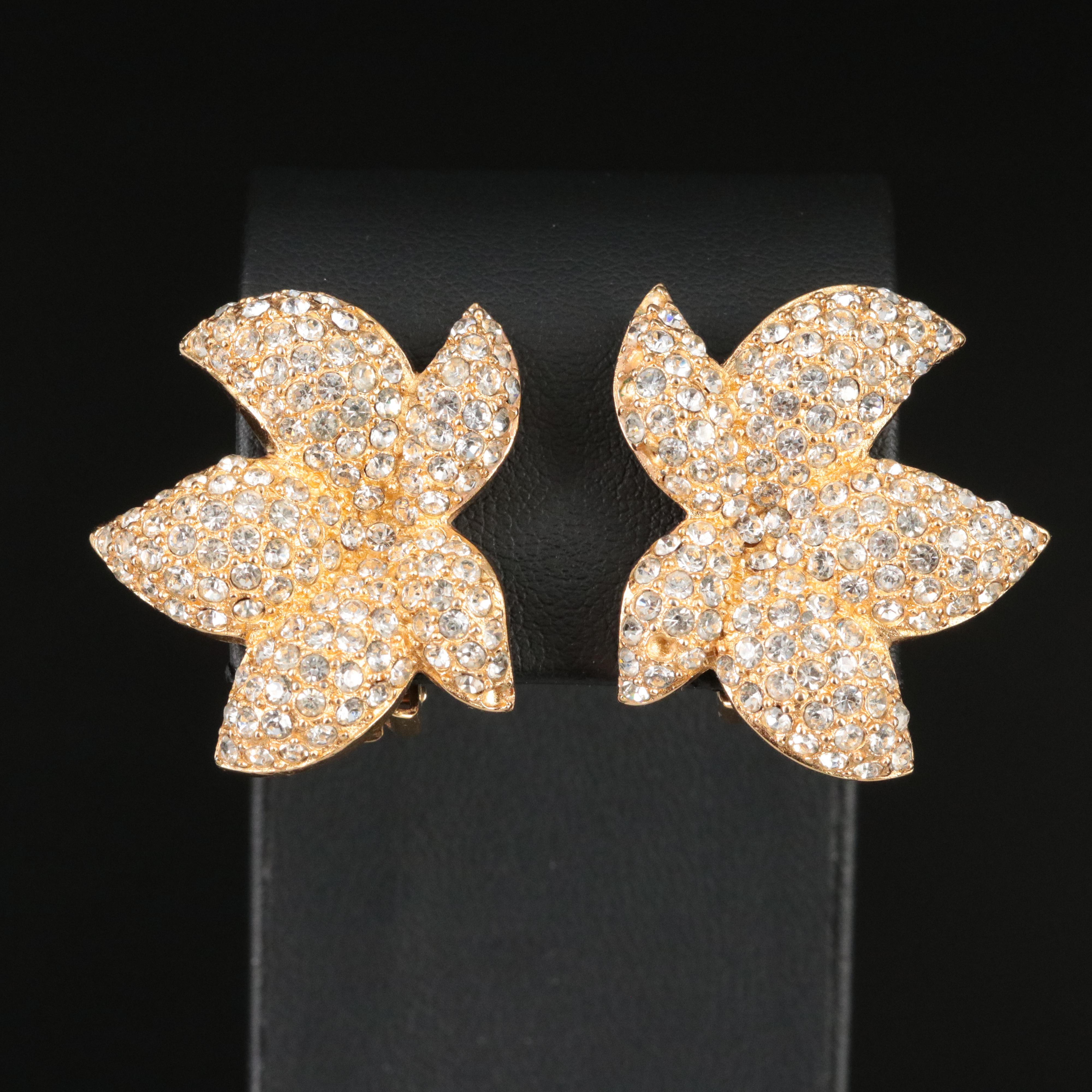 Christian Dior Crystal Floral Clip Earrings
