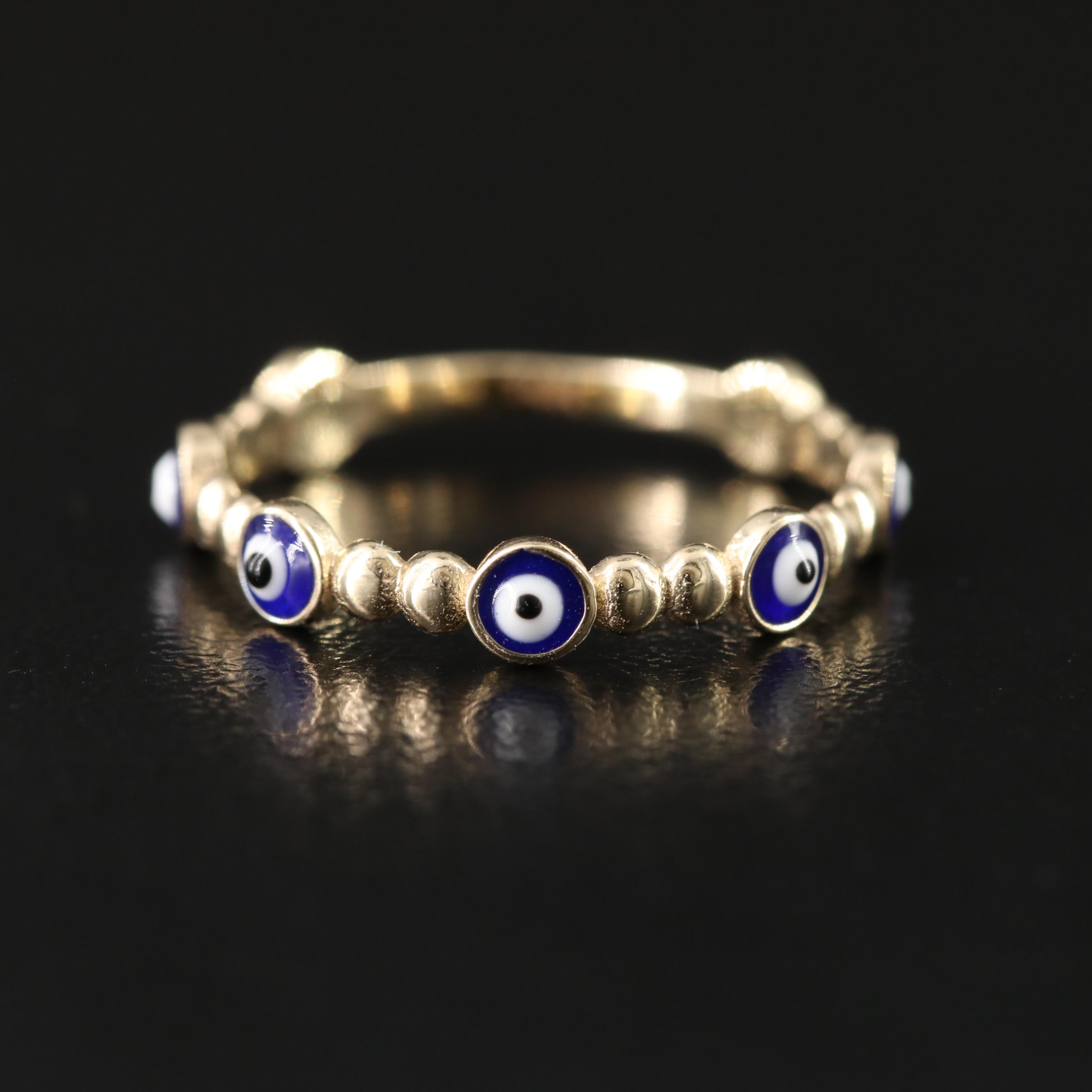 14K Enamel Evil Eye Band