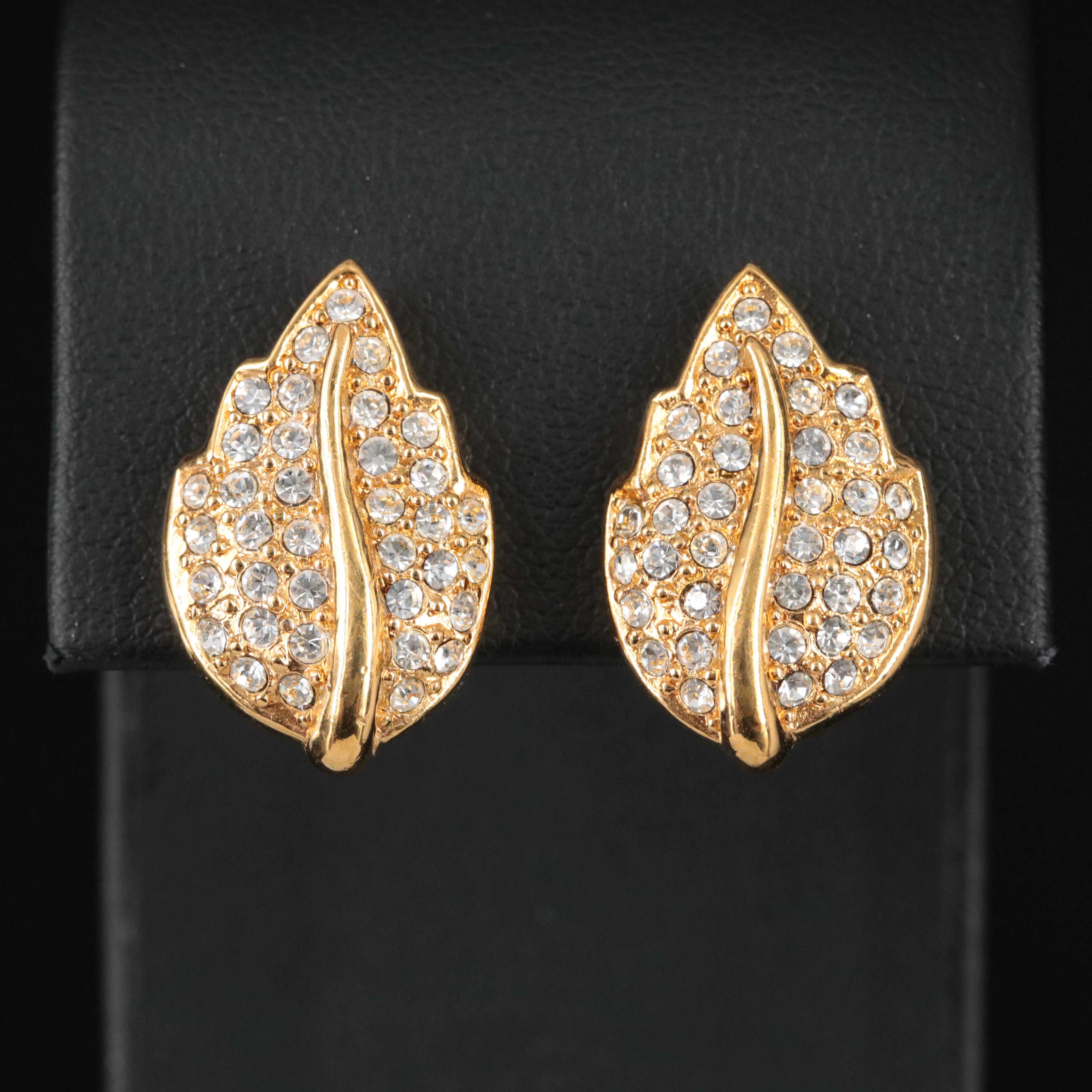 Christian Dior Crystal Leaf Clip Earrings