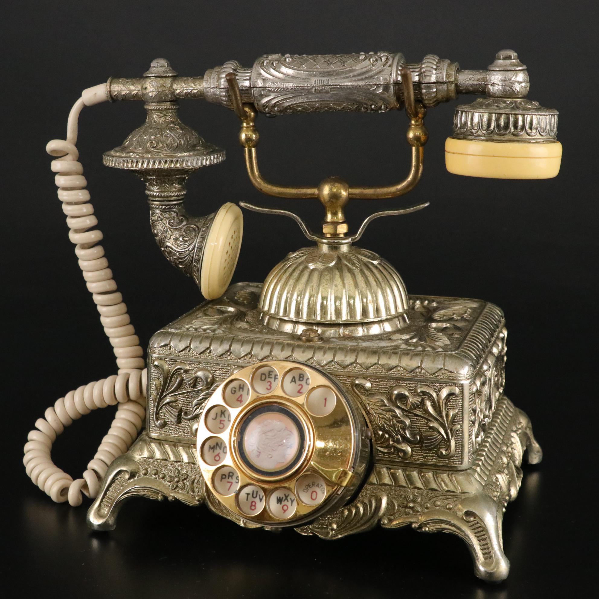 Onyx "Baroque Monarch" French Boudoir Style Rotary Telephone with Floral Motif