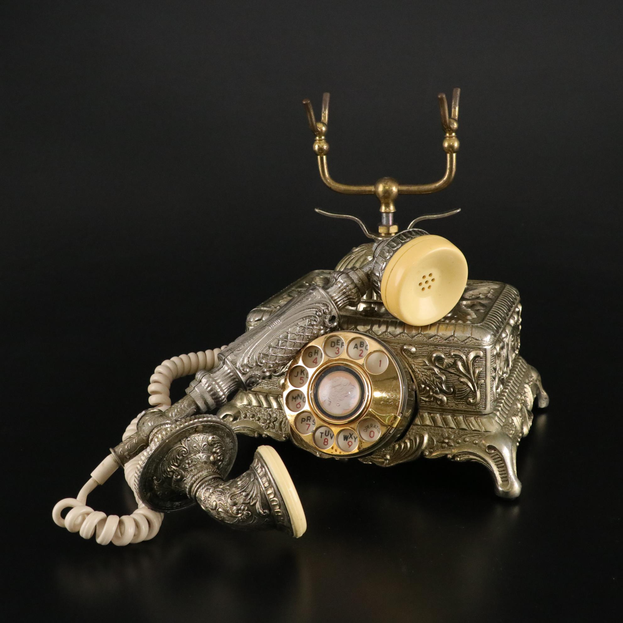 Onyx "Baroque Monarch" French Boudoir Style Rotary Telephone with Floral Motif