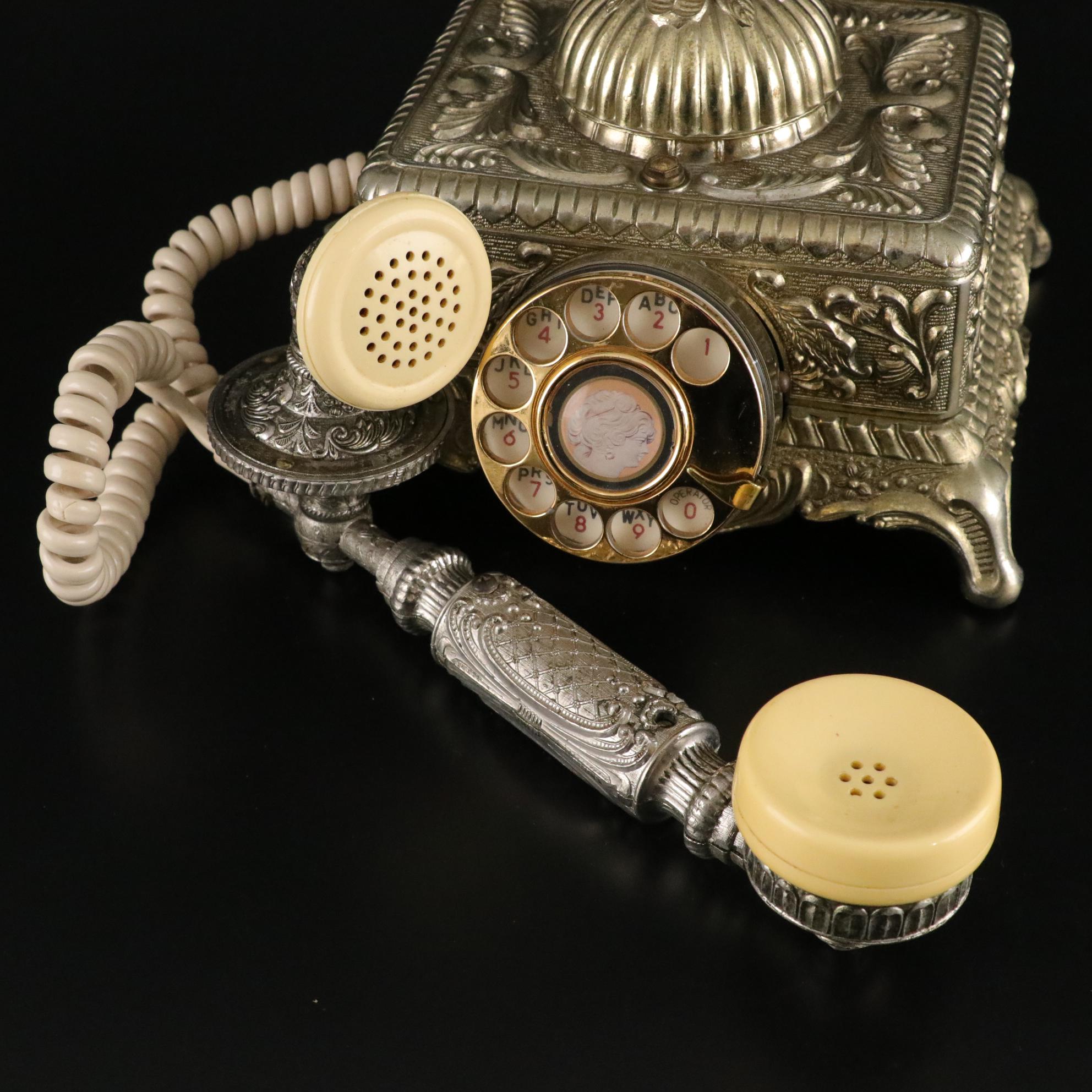 Onyx "Baroque Monarch" French Boudoir Style Rotary Telephone with Floral Motif