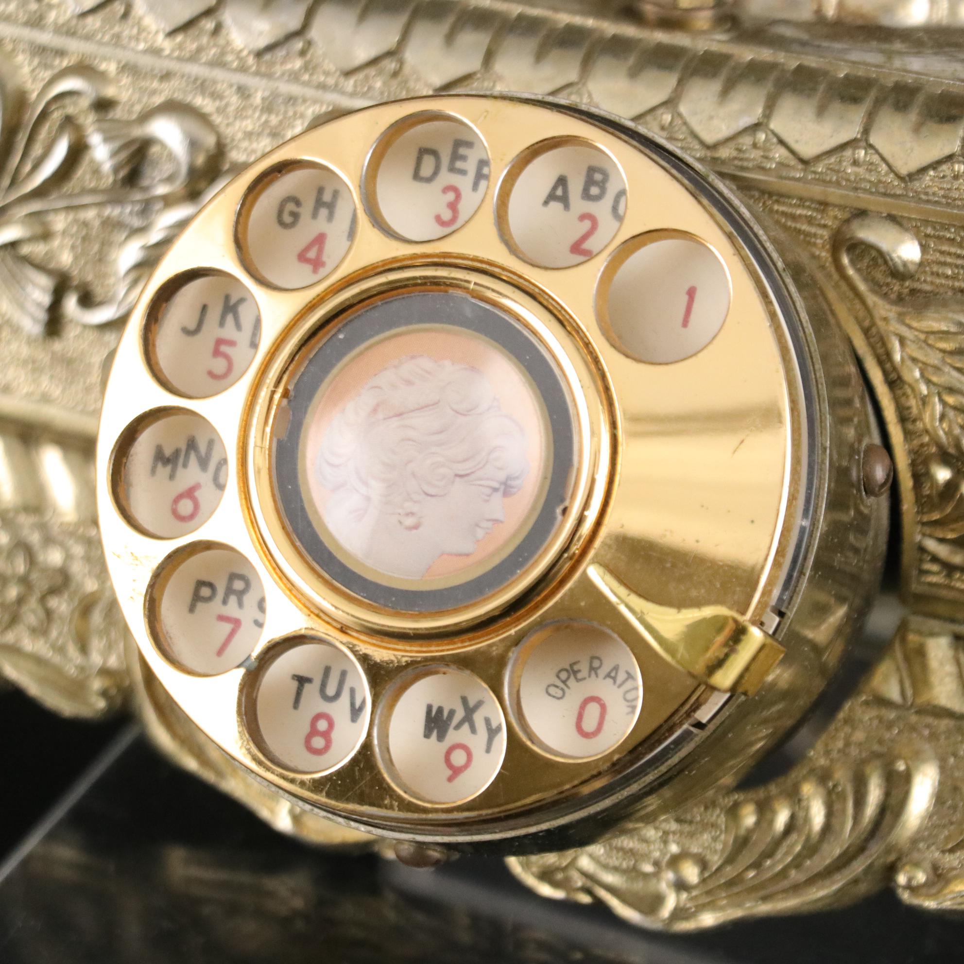 Onyx "Baroque Monarch" French Boudoir Style Rotary Telephone with Floral Motif