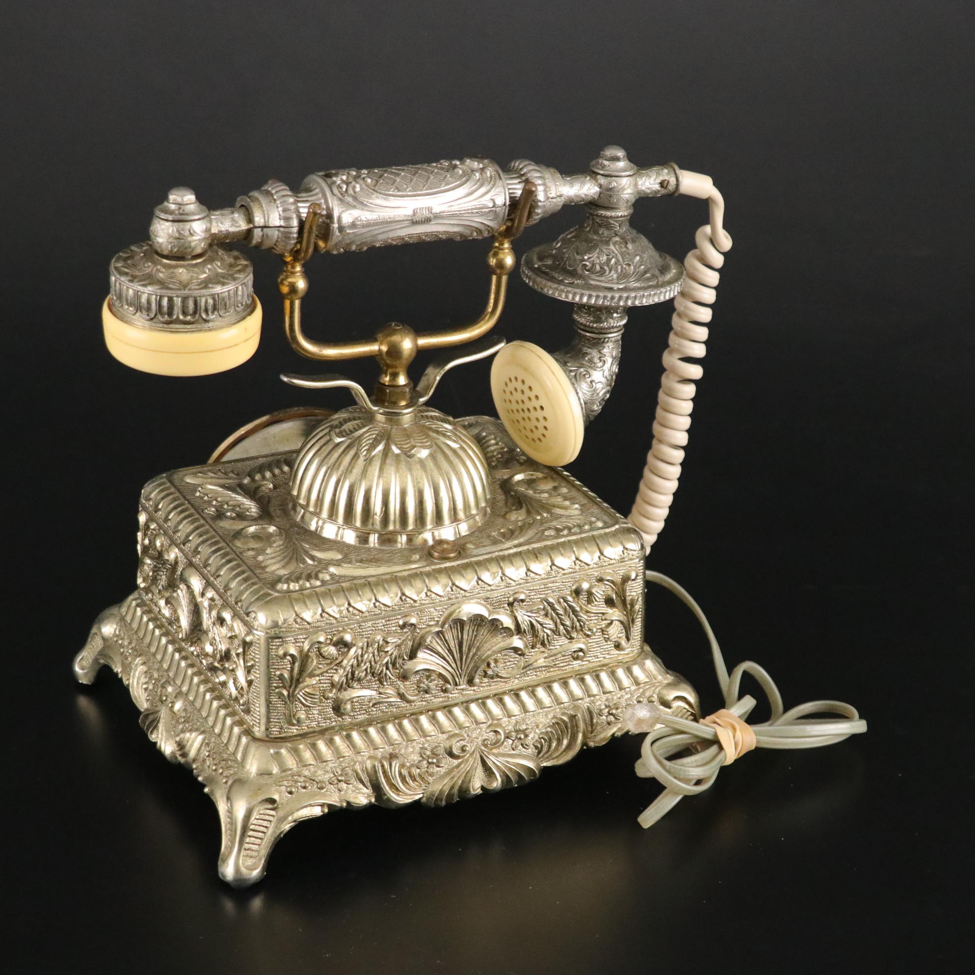 Onyx "Baroque Monarch" French Boudoir Style Rotary Telephone with Floral Motif