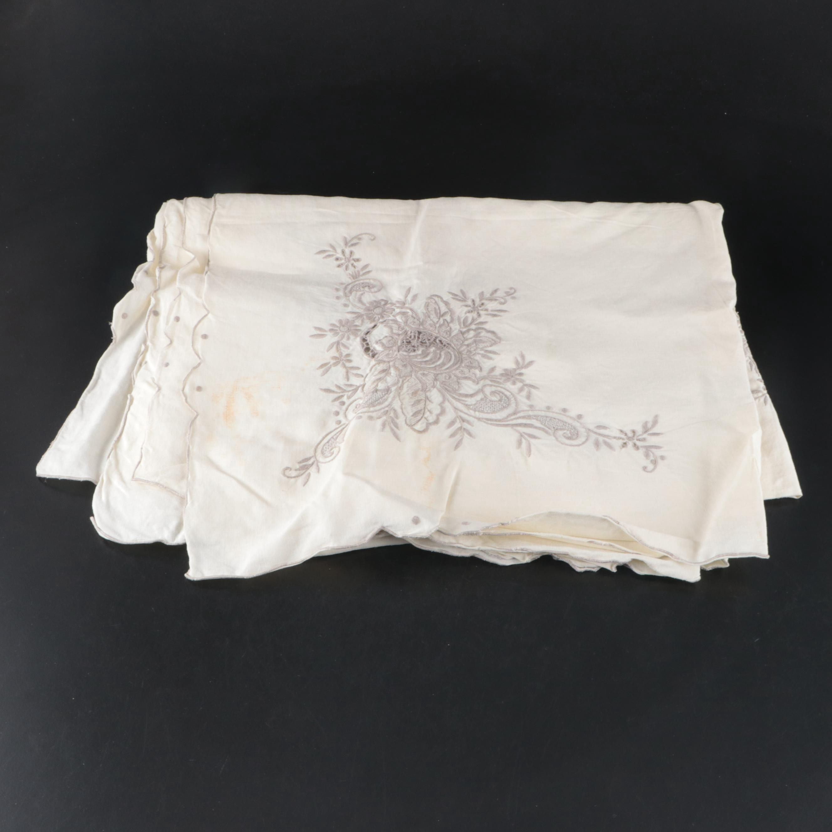 Embroidered with Cutwork and Other Table Linens, Early to Mid-20th Century