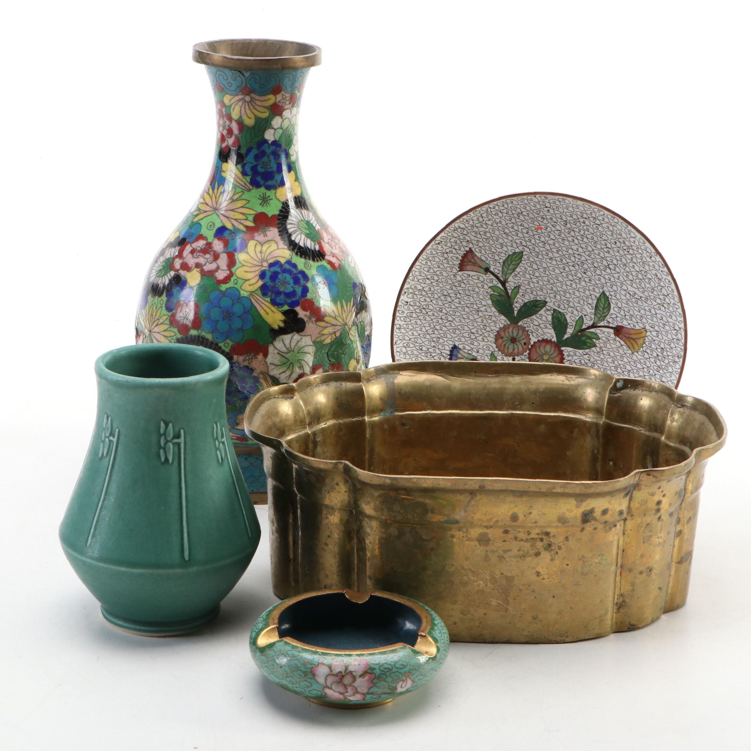 Chinese Cloisonné Vase with Bowl & Ashtray, Ceramic Arts & Crafts Vase, More