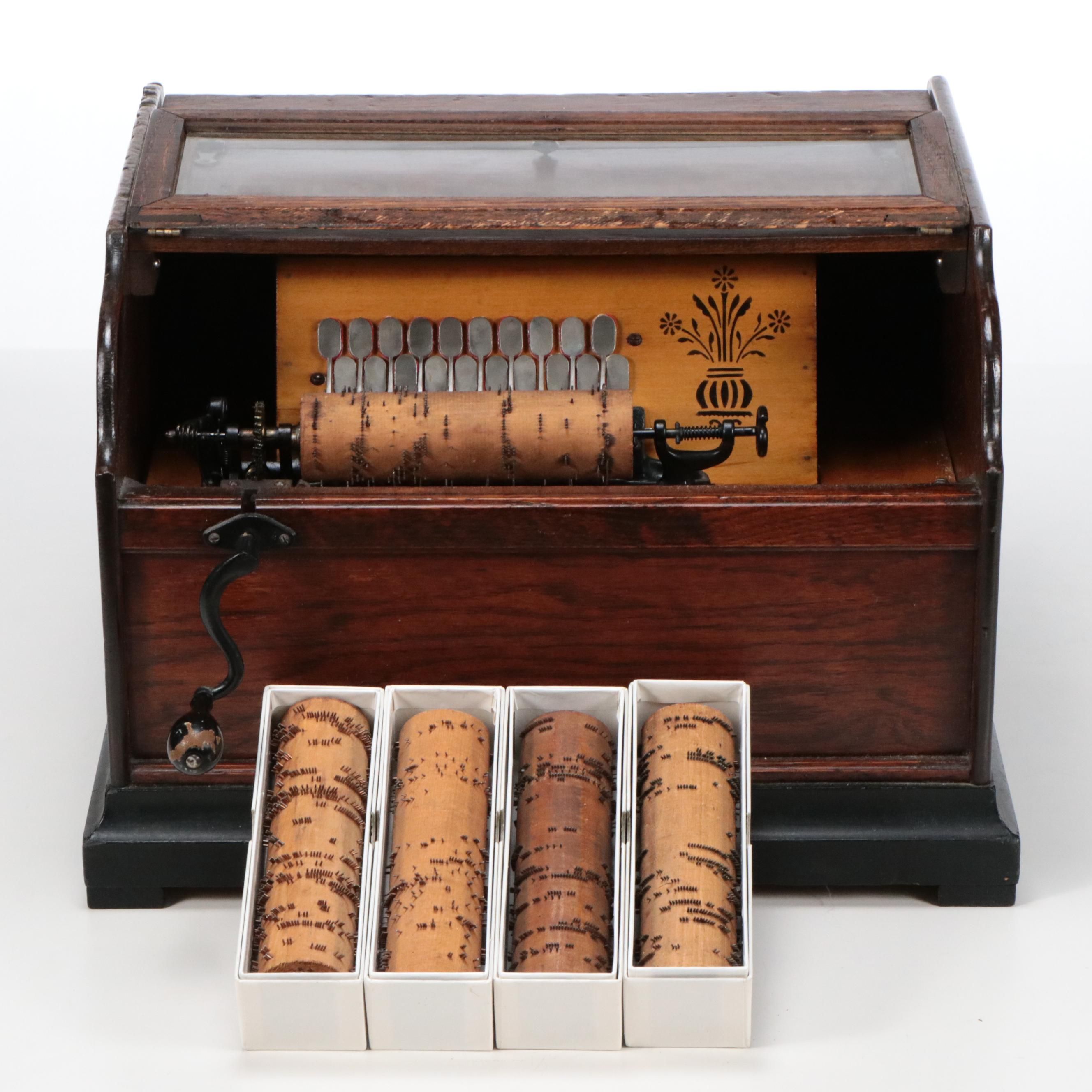 Antique Concert Roller Organ Music Box with Cylinders