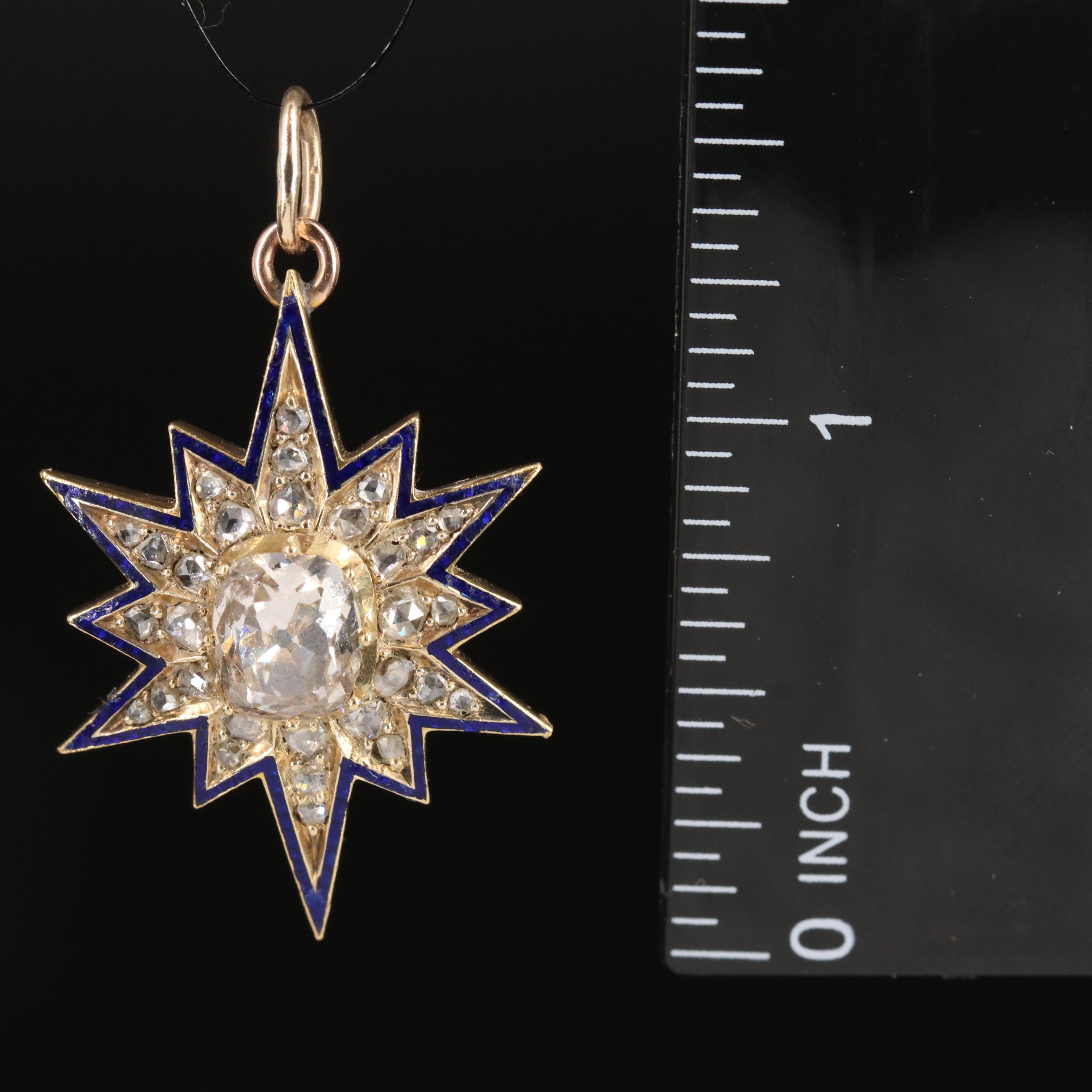 Antique 14K 1.83 CTW Diamond and Enamel Celestial Pendant