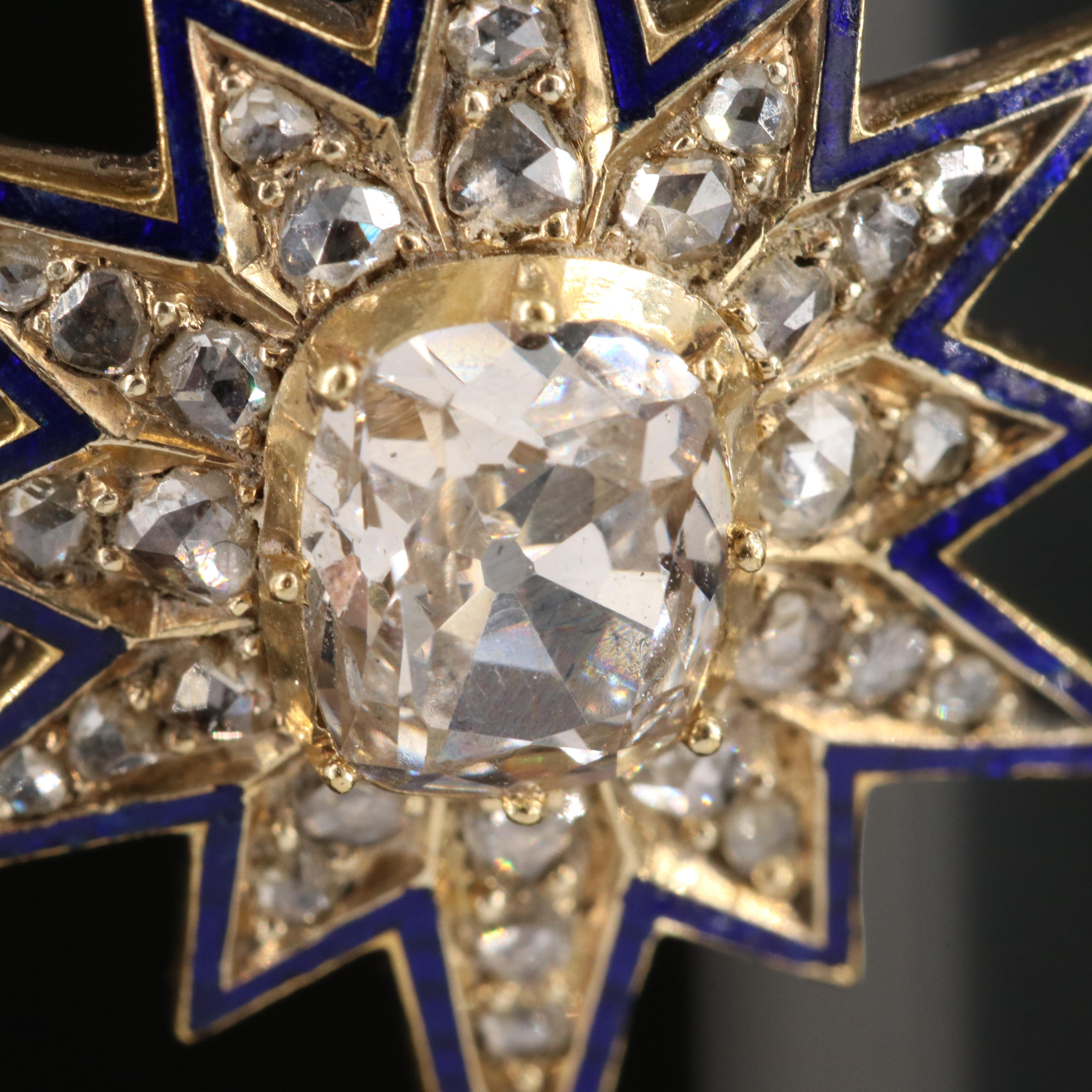 Antique 14K 1.83 CTW Diamond and Enamel Celestial Pendant