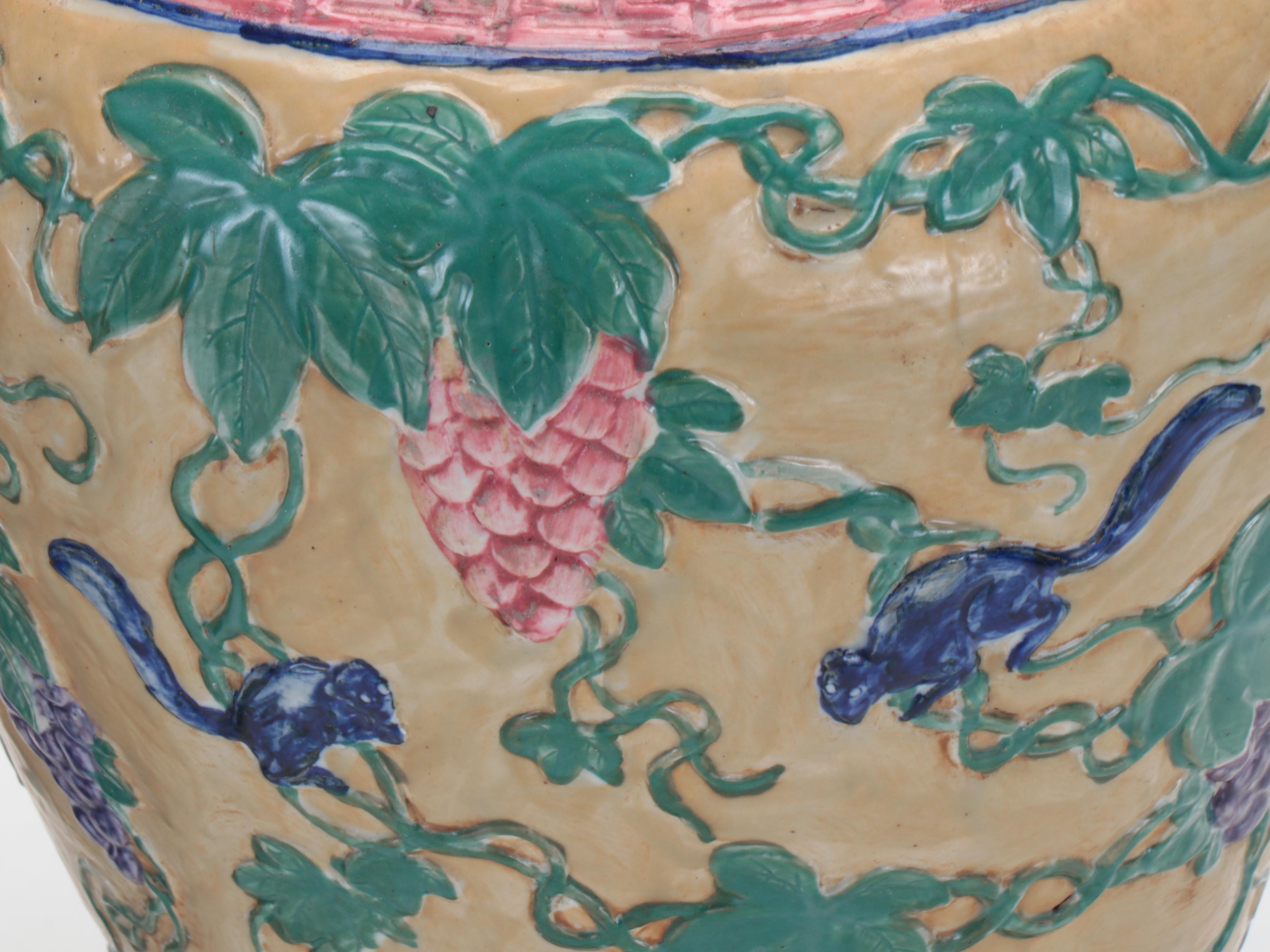 Pair of Majolica Style Vase Table Lamps, Vintage