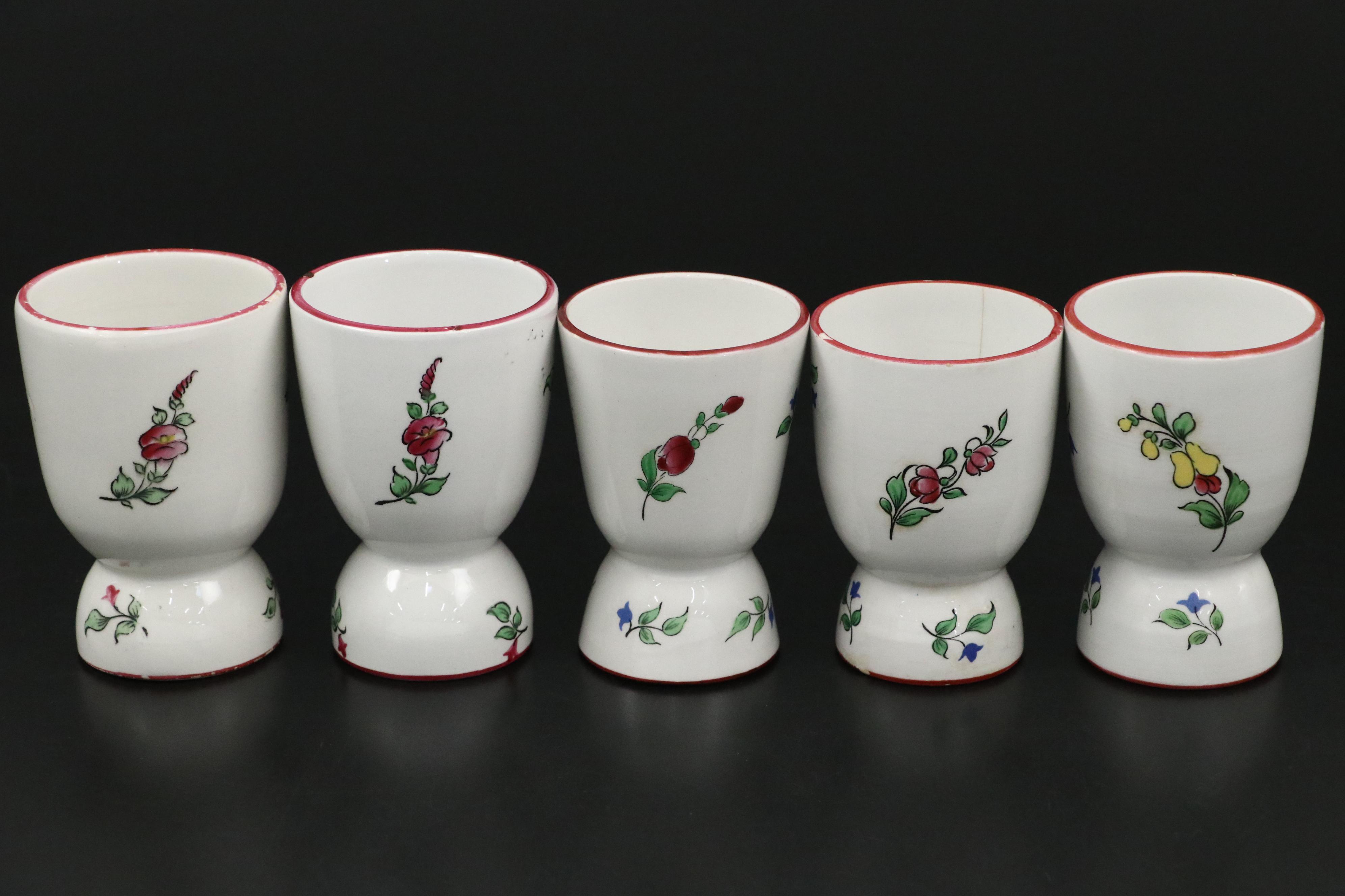 Antique Luneville French Egg Cups, Dishes and Utensil Rest