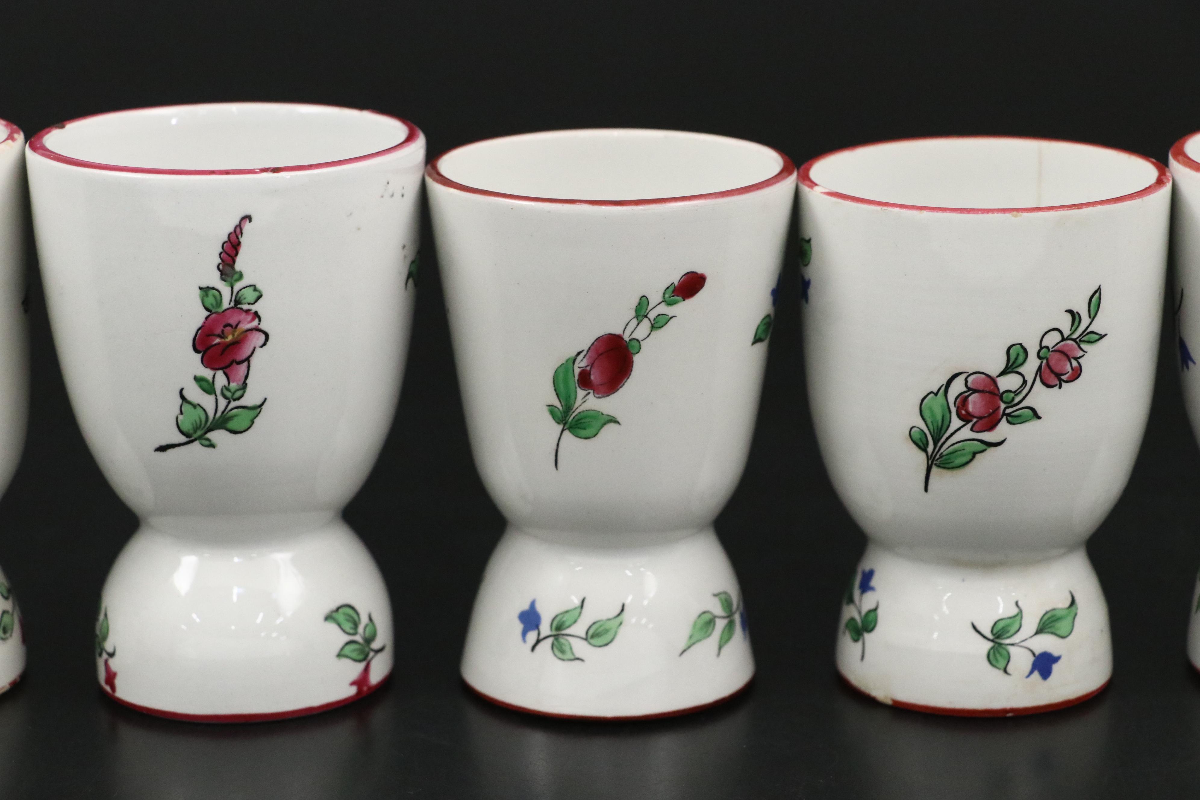 Antique Luneville French Egg Cups, Dishes and Utensil Rest