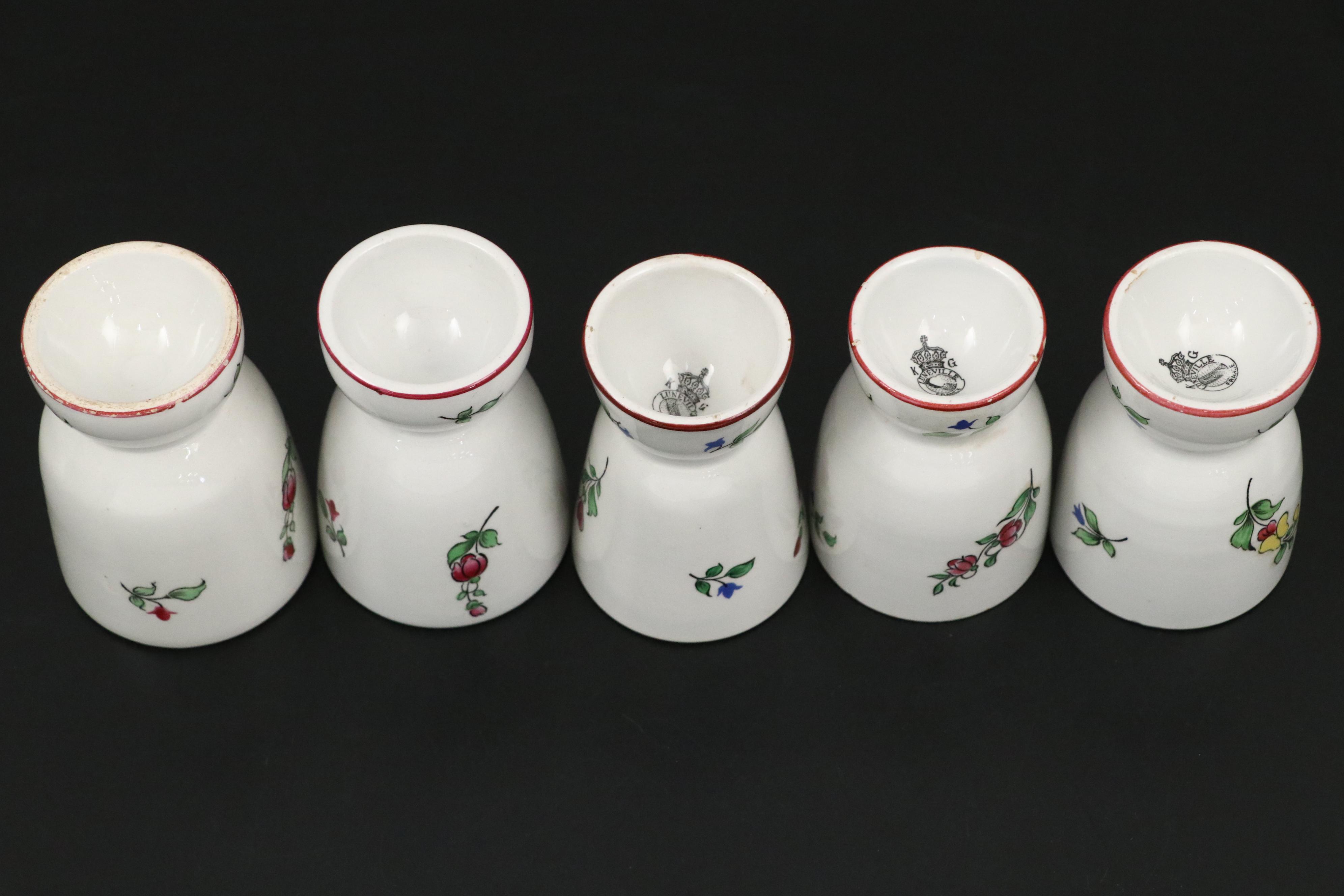 Antique Luneville French Egg Cups, Dishes and Utensil Rest