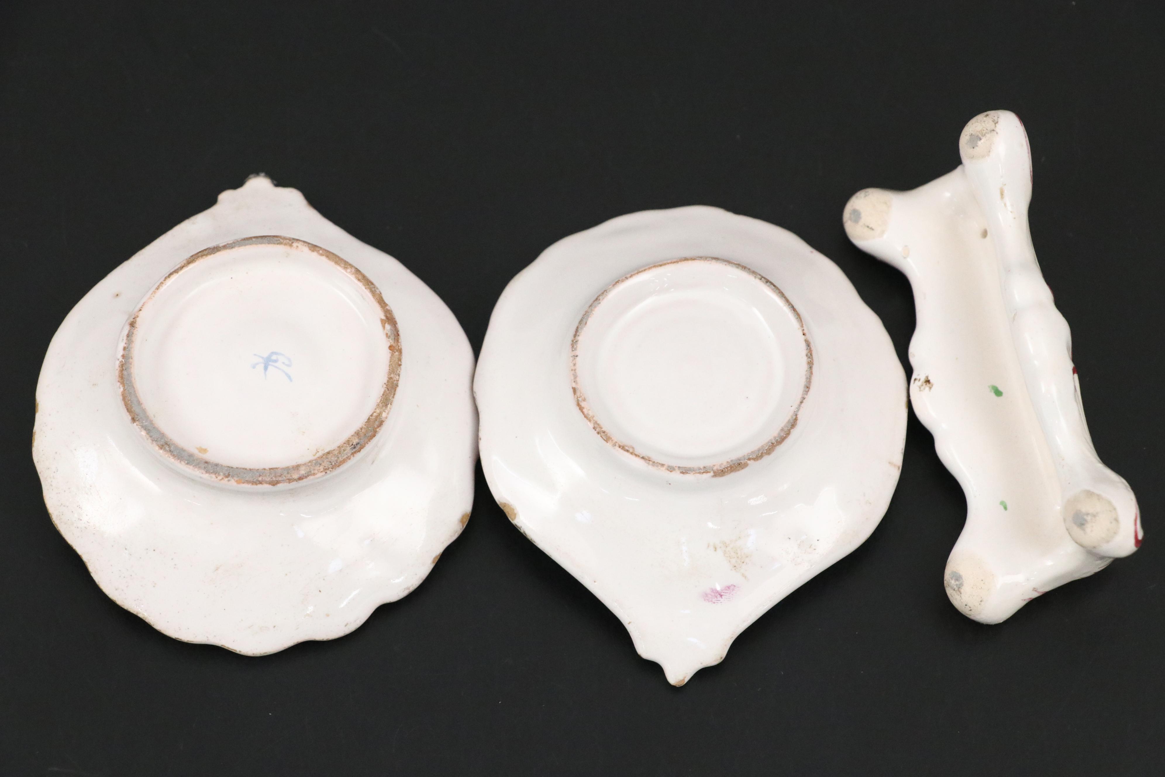 Antique Luneville French Egg Cups, Dishes and Utensil Rest