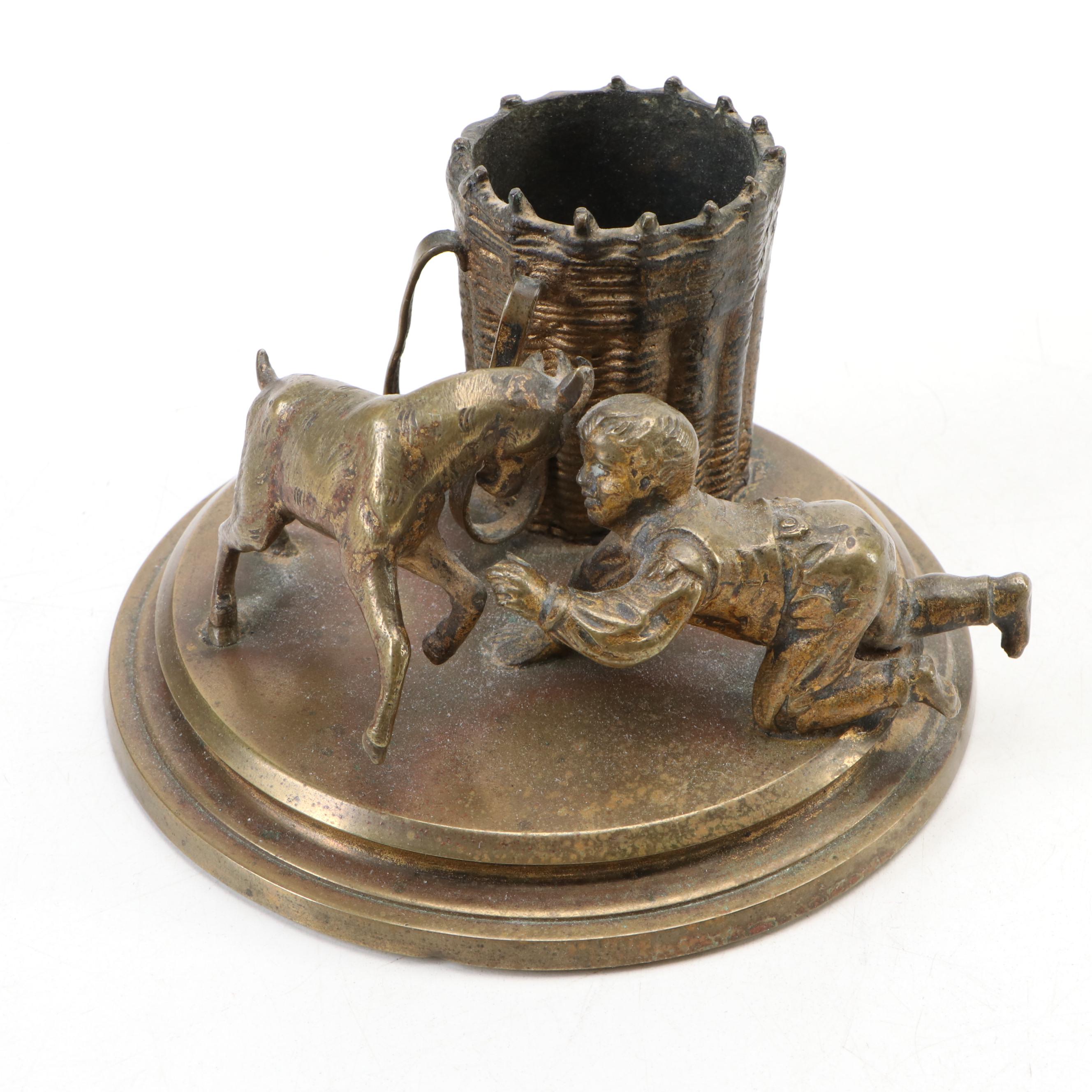 Art Nouveau Style Brass Wall Ornaments with Israel Museum Menorah and Pen Holder