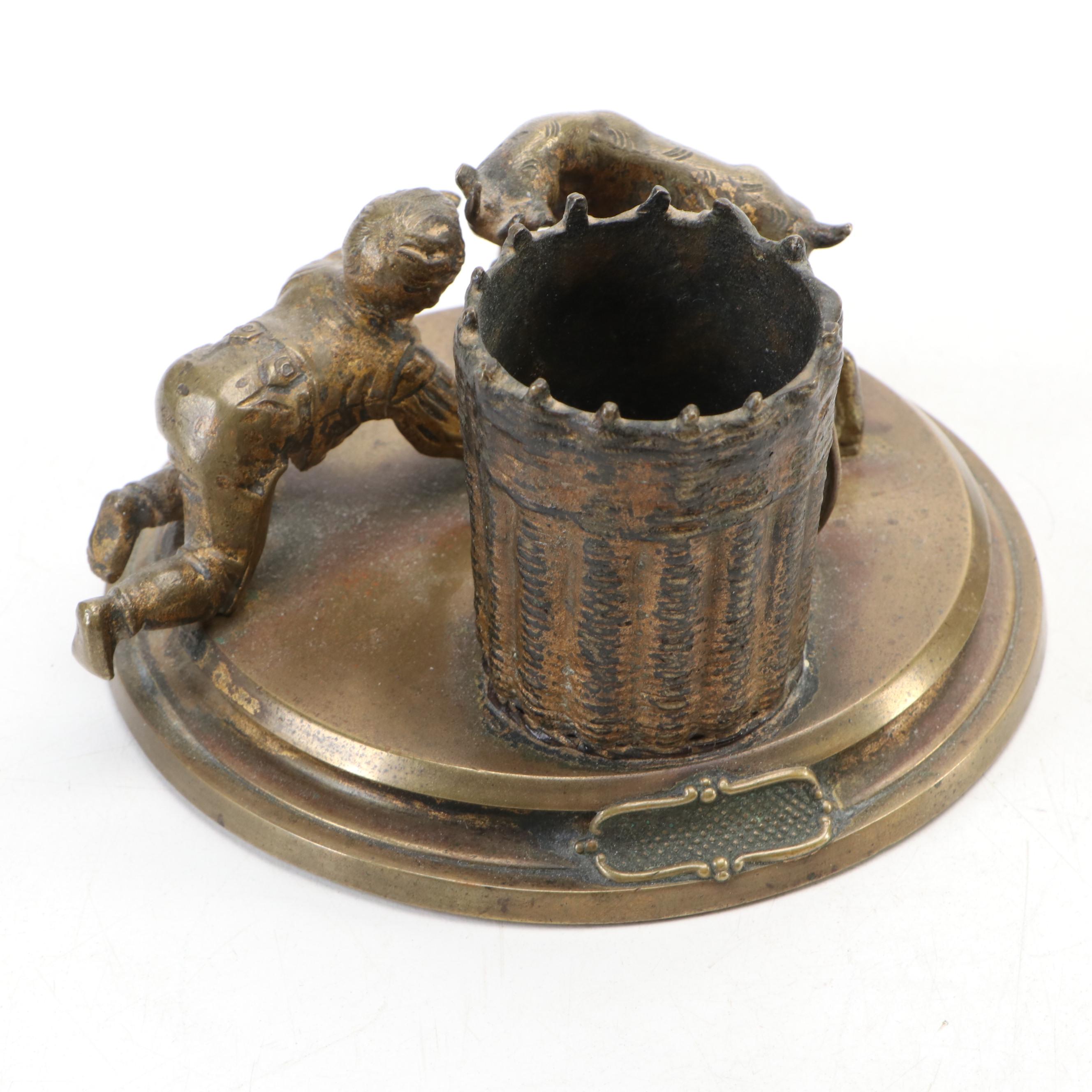 Art Nouveau Style Brass Wall Ornaments with Israel Museum Menorah and Pen Holder