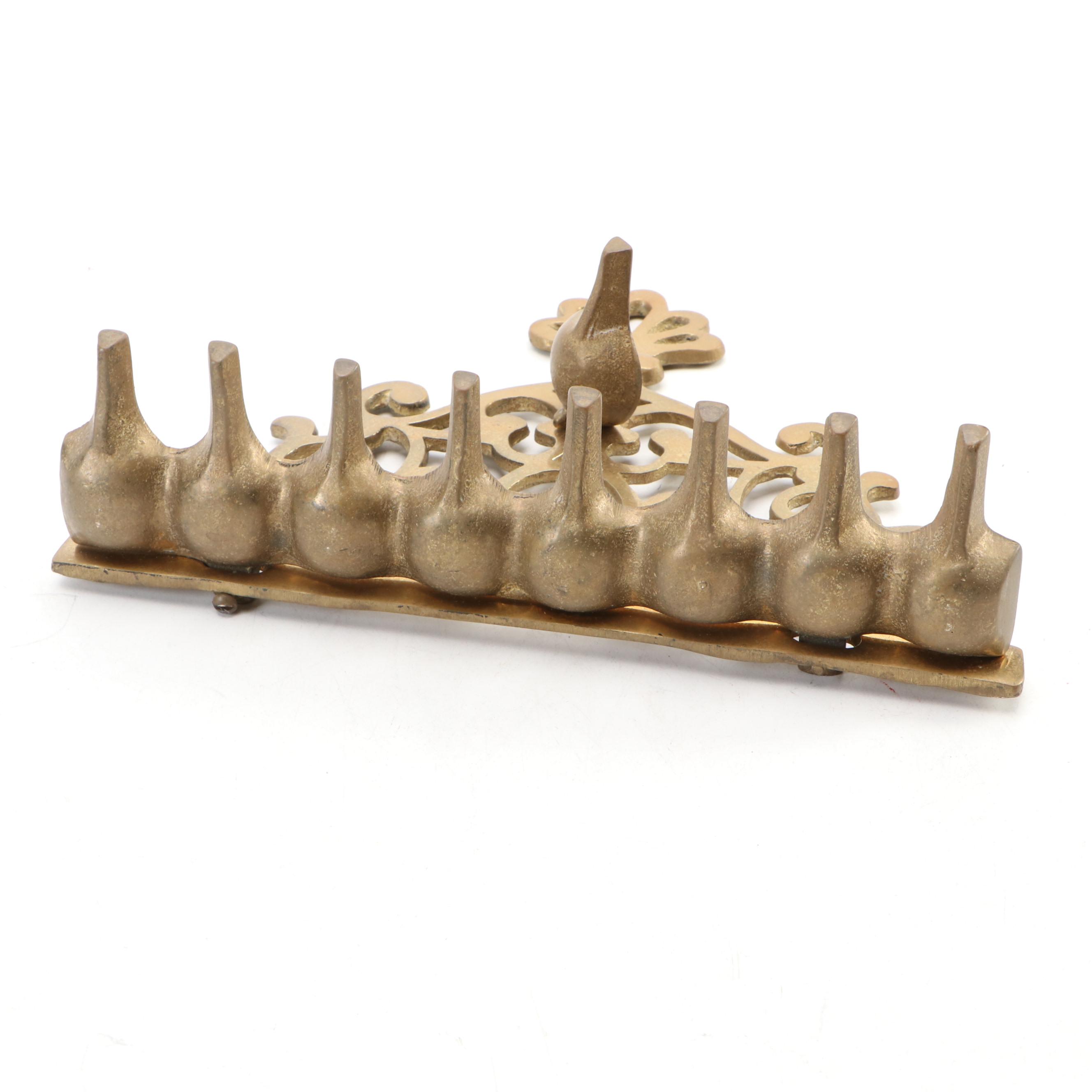 Art Nouveau Style Brass Wall Ornaments with Israel Museum Menorah and Pen Holder