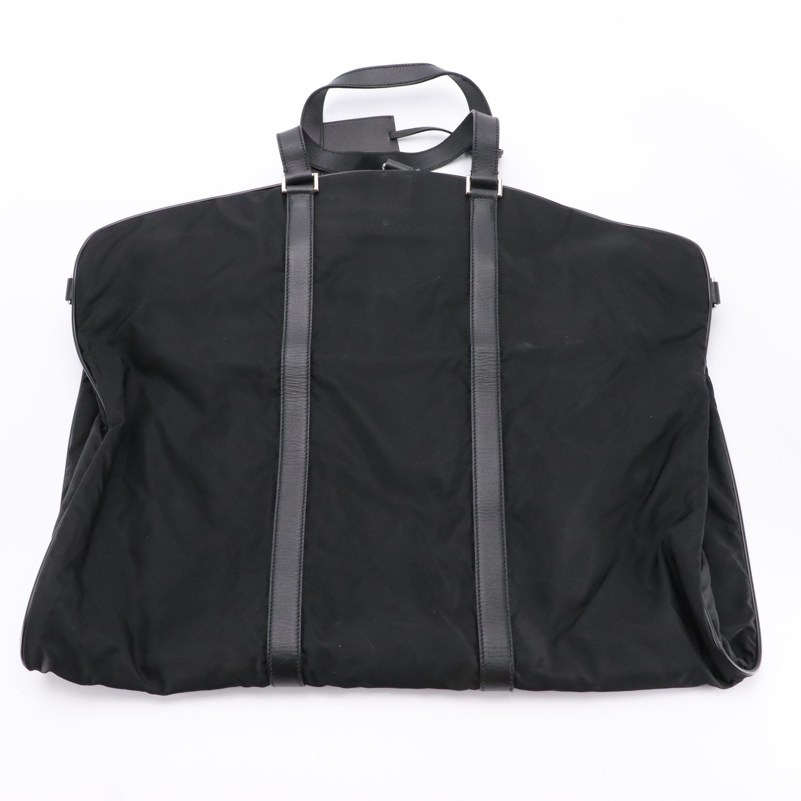 Prada Garment Bag in Black Nylon and Leather
