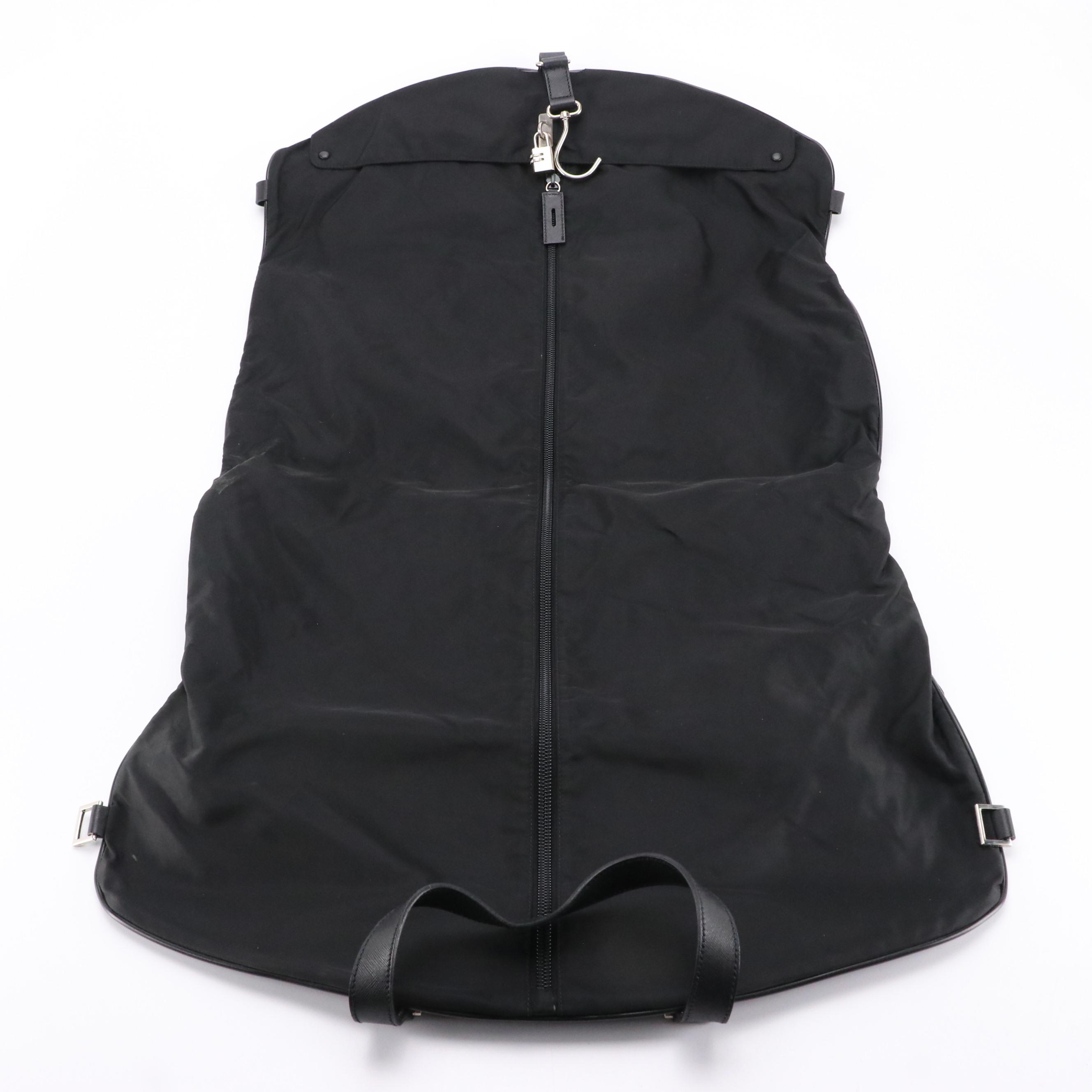Prada Garment Bag in Black Nylon and Leather