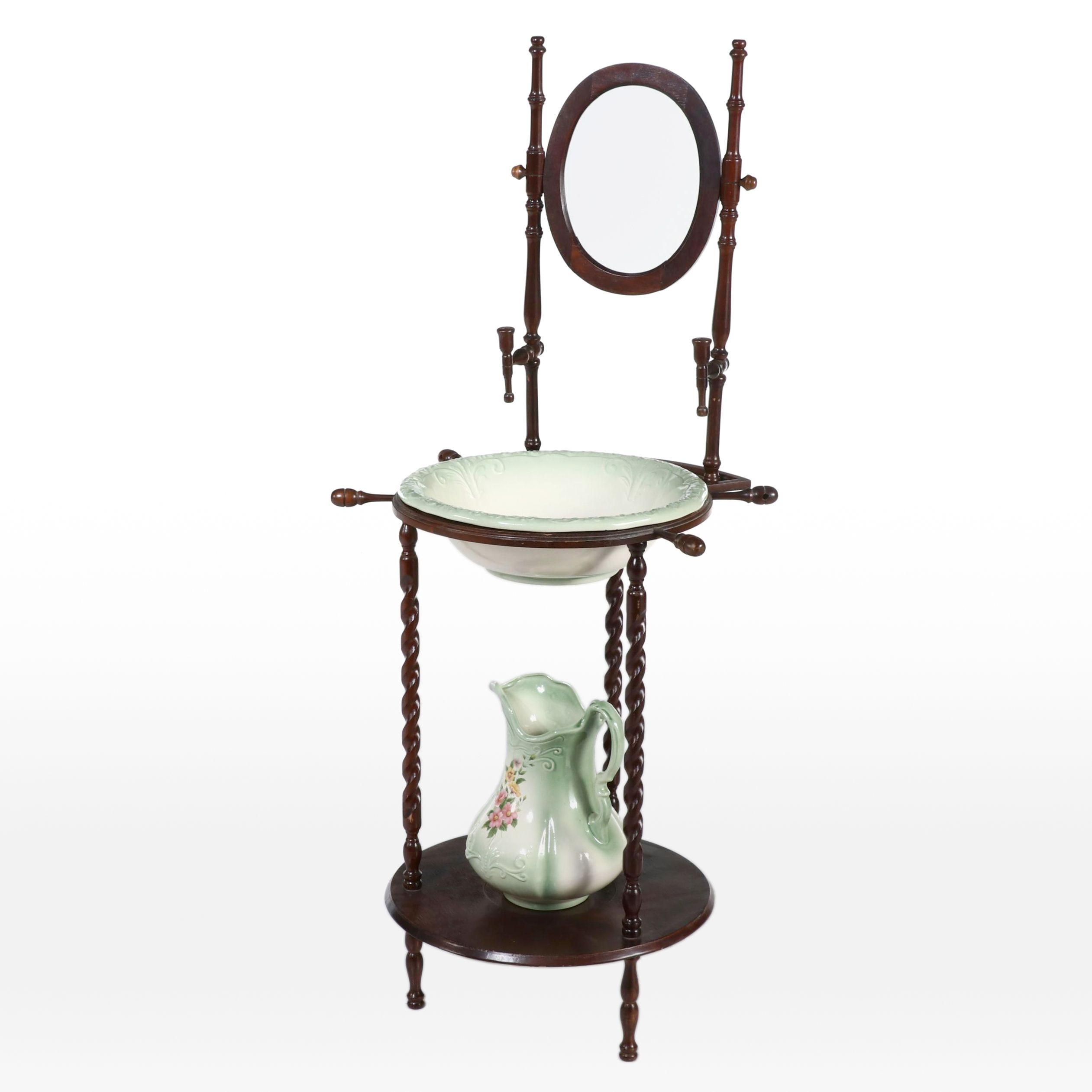 Victorian Aesthetic Movement Washstand with English Ironstone Pitcher and Basin