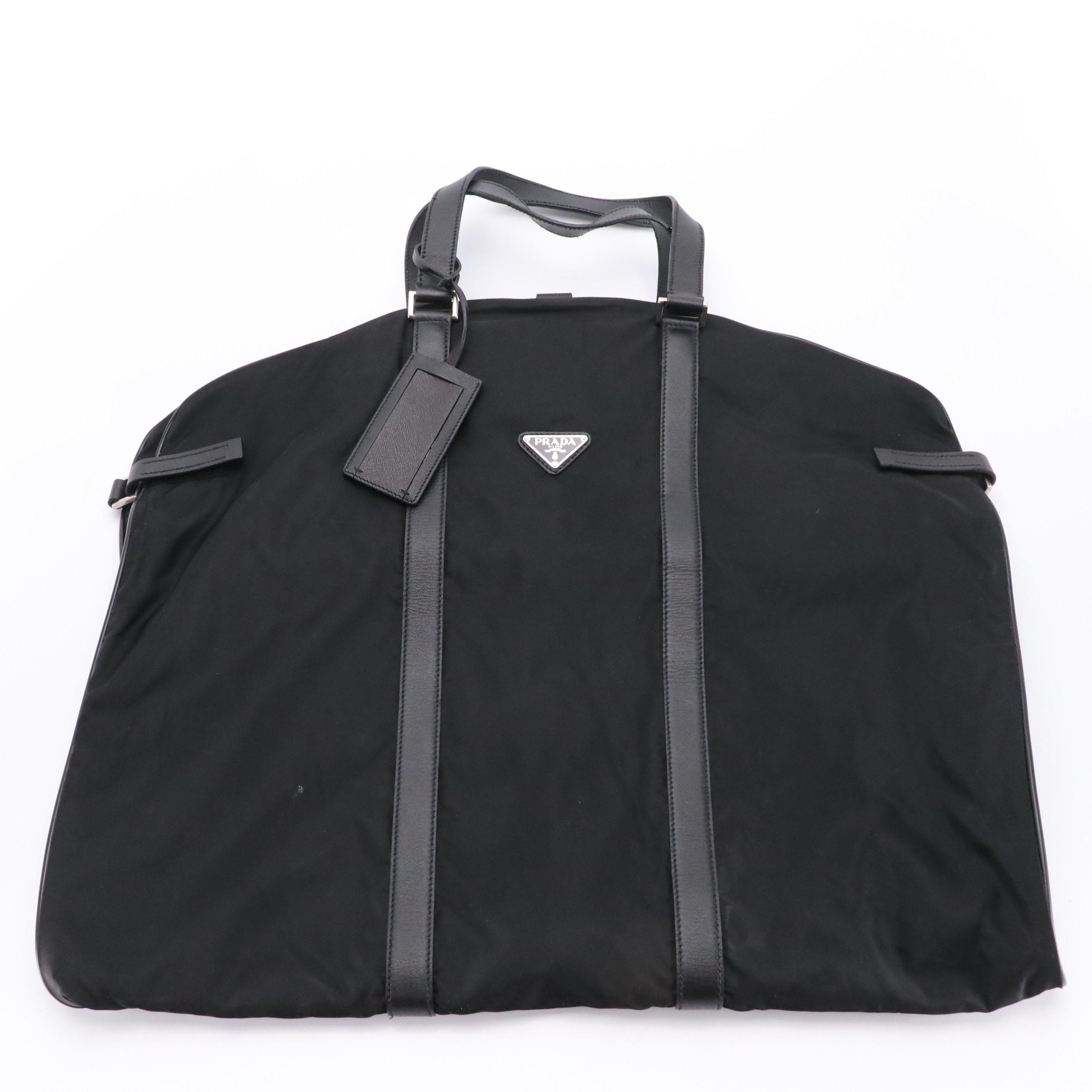 Prada Garment Bag in Black Nylon and Leather