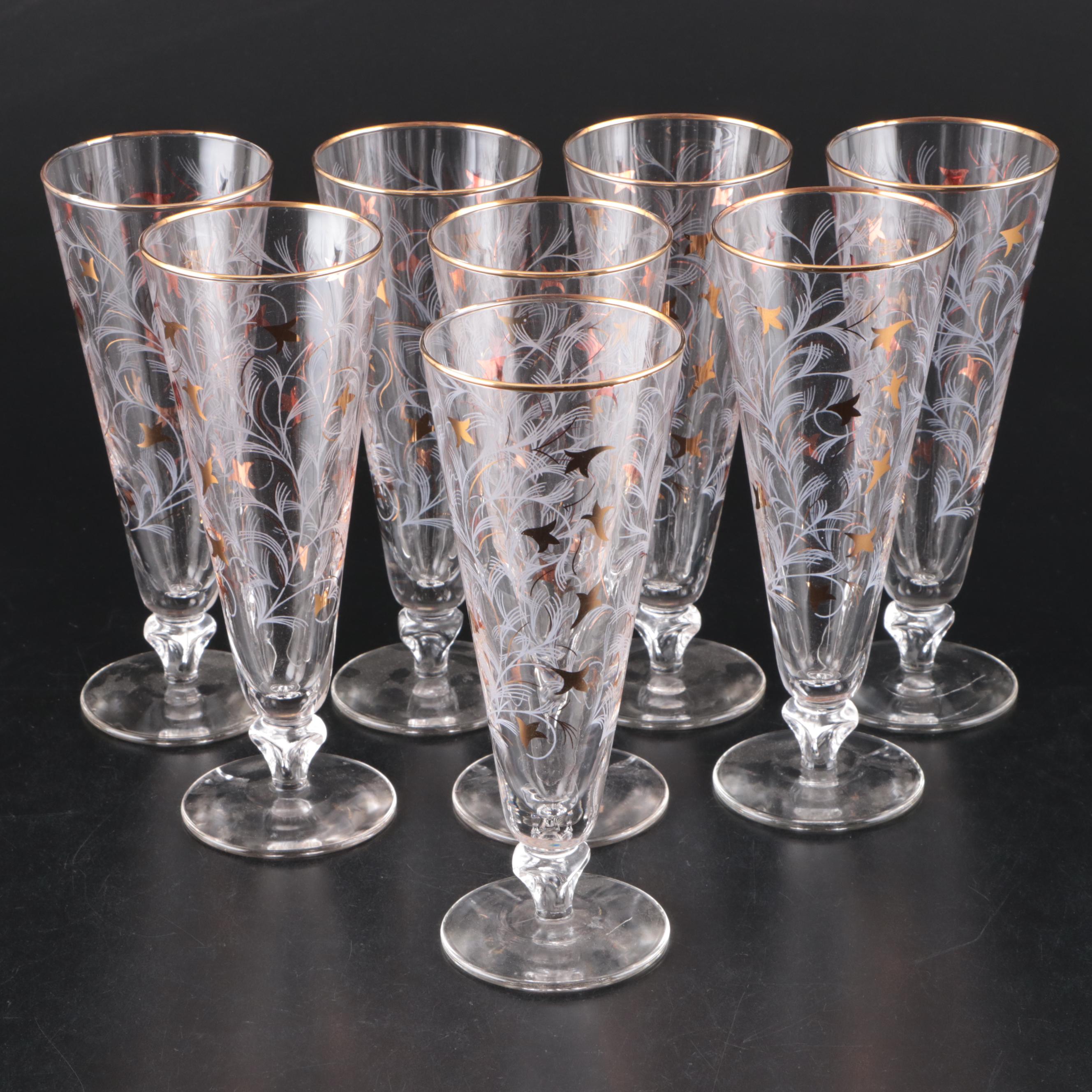 Libbey "Royal Fern" Pilsner Glasses, Mid to Late 20th Century