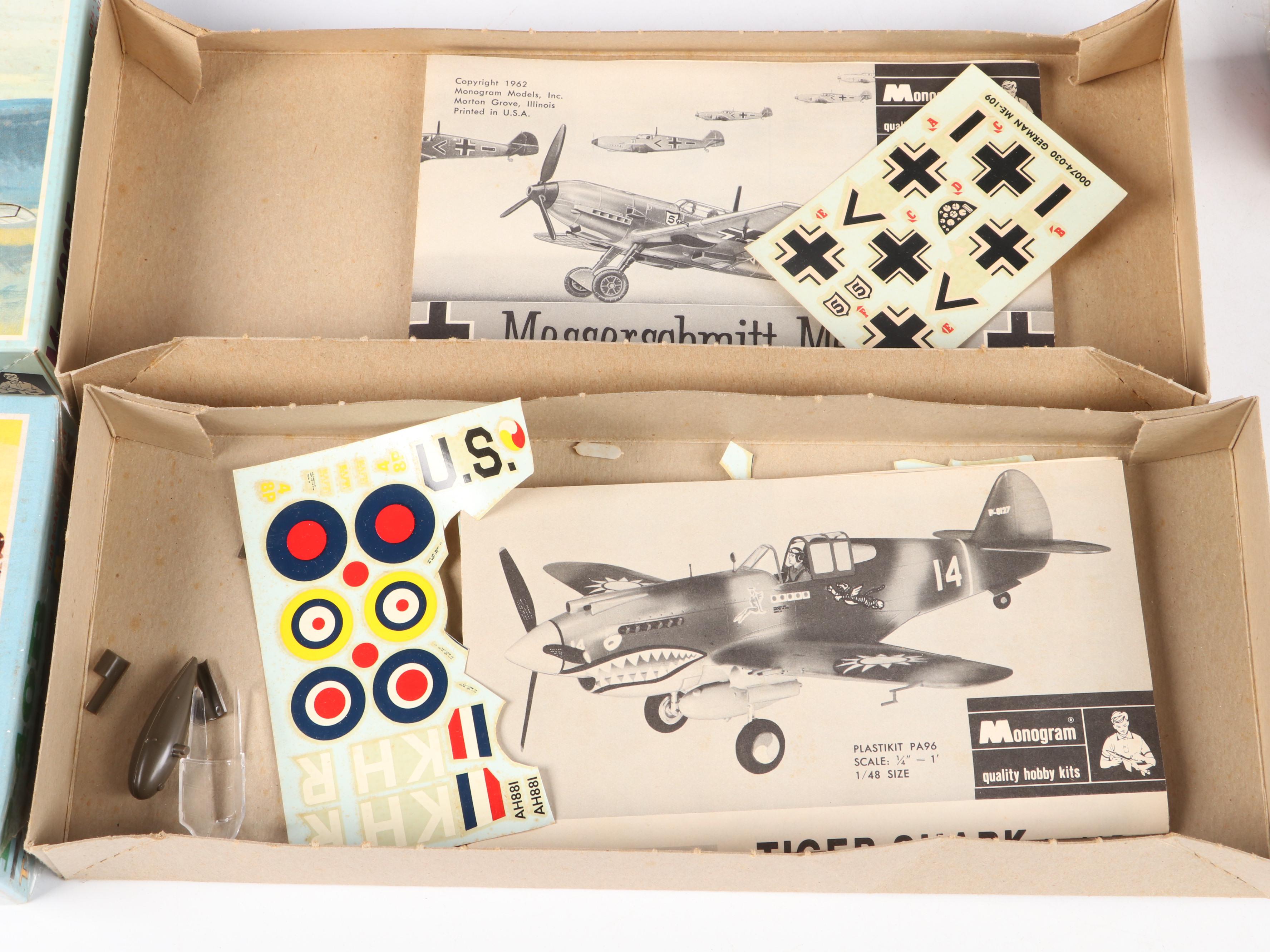 Monogram, Aurora and Lindberg Military Airplane Model Kit Boxes