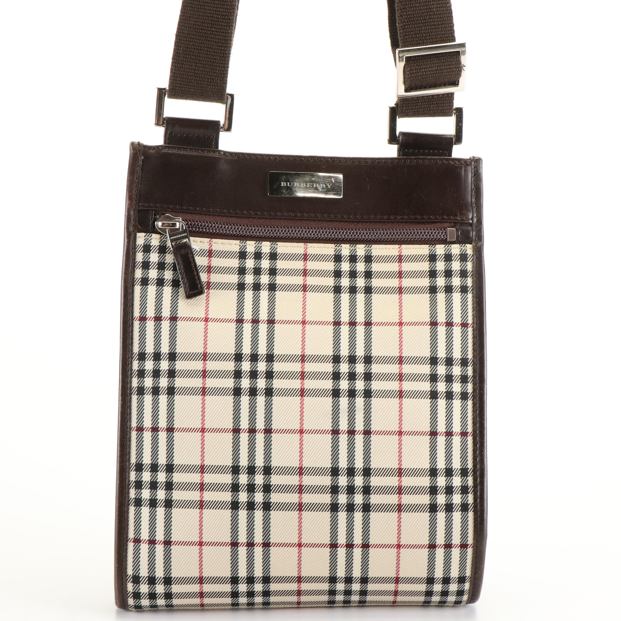 Burberry Messenger Bag in Vintage Check Canvas and Brown Leather
